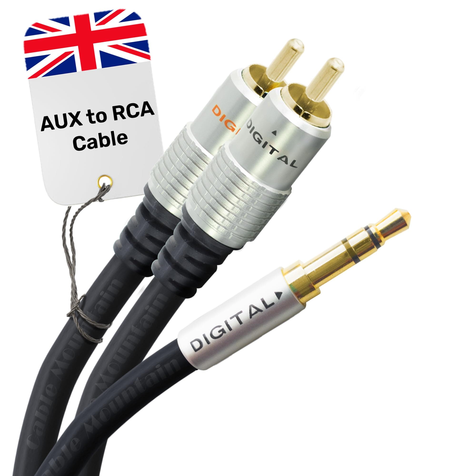 CableMountain 1m RCA to 3.5mm Cable - Phono to Mini Headphone Jack - Gold Plated Male-to-Male Phono to 3.5mm Jack Cable for Turntable, TV and Speakers