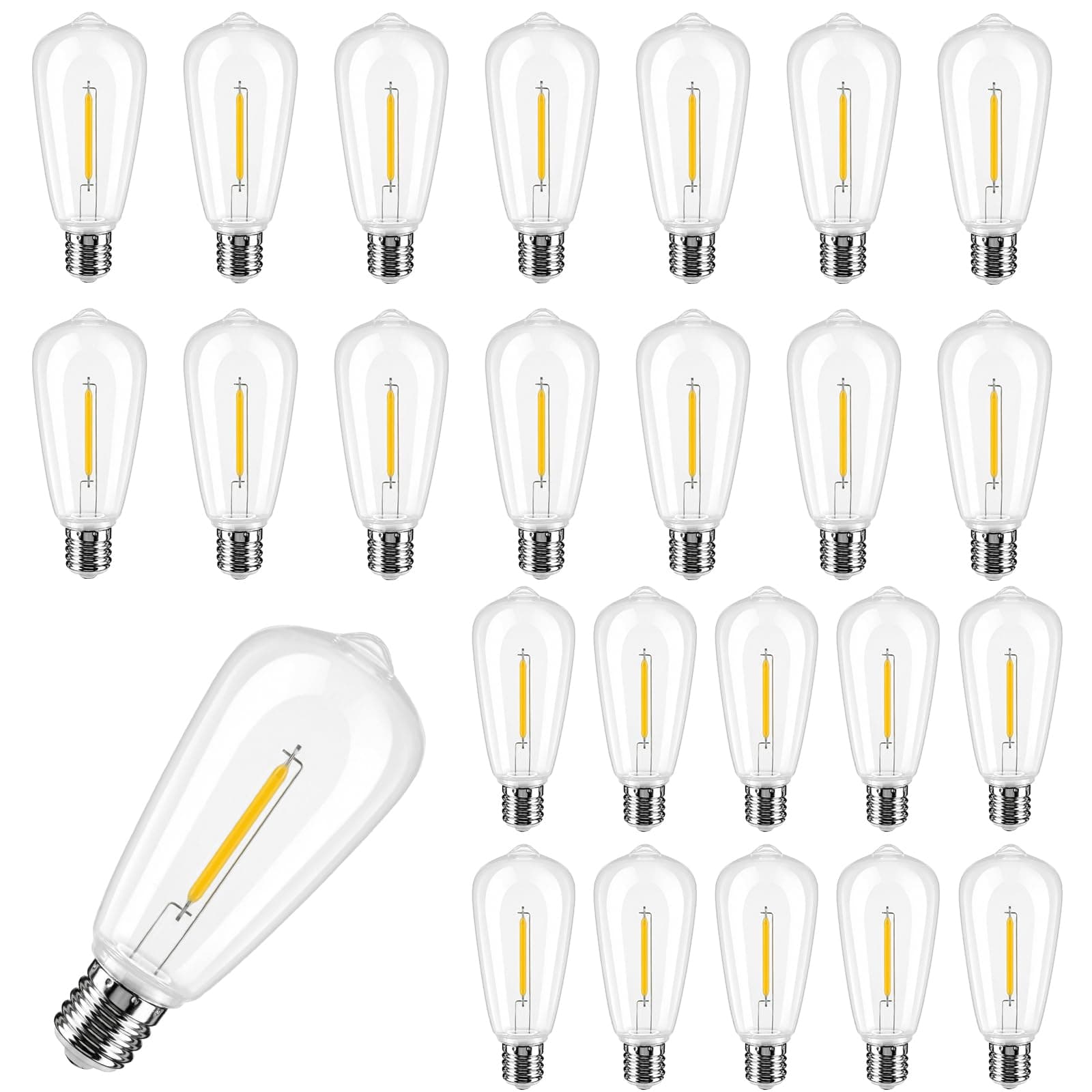- 25Pack ST40 LED Replacement Light Bulbs,Vintage Edison Waterproof Shatterproof Dimmable E17 LED Bulbs for Indoor Outdoor Patio Wedding String Lights,0.6 Wat, Warm White, 2700K