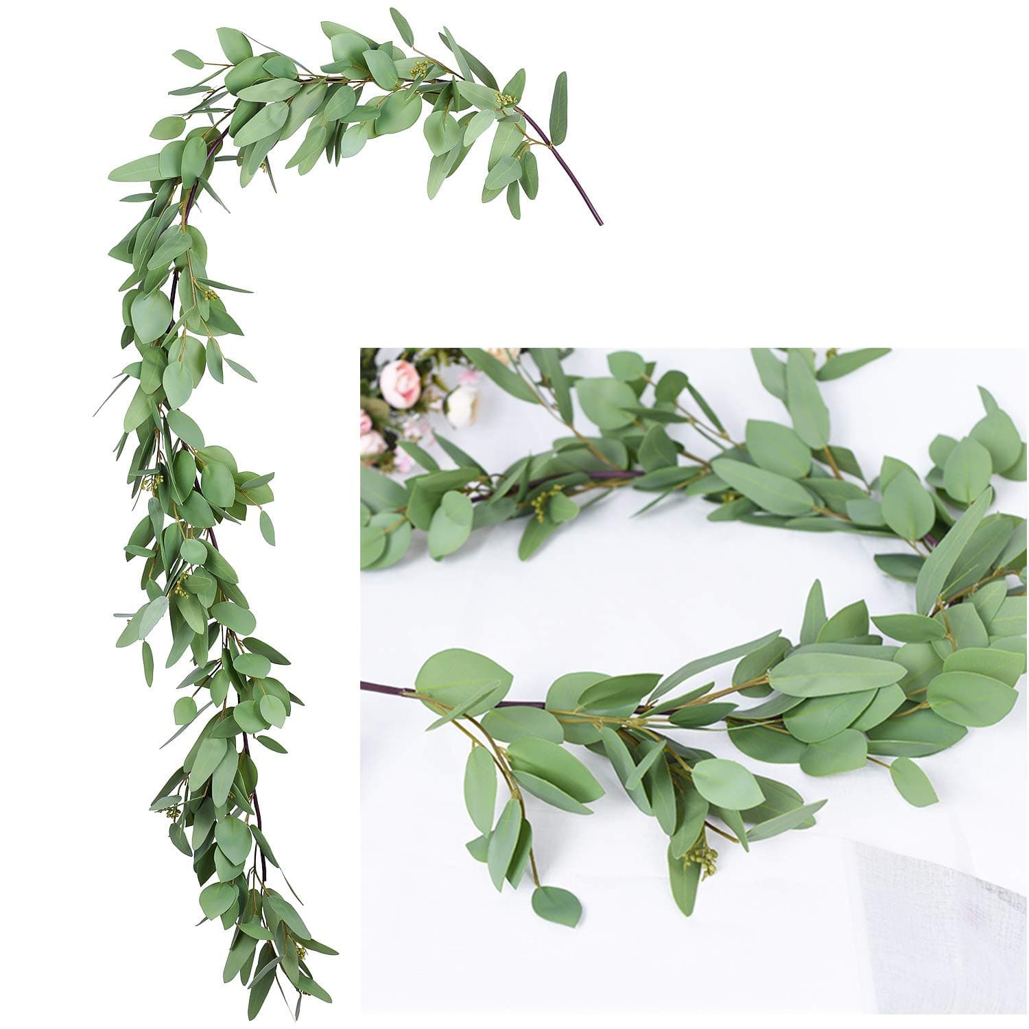 YQing 5.5 Ft Artificial Seeded Eucalyptus Garland, Artificial Vines Faux Silk Eucalyptus Leaves Vines Greenery Garland for Wedding Backdrop Wall Table Centerpiece Decor