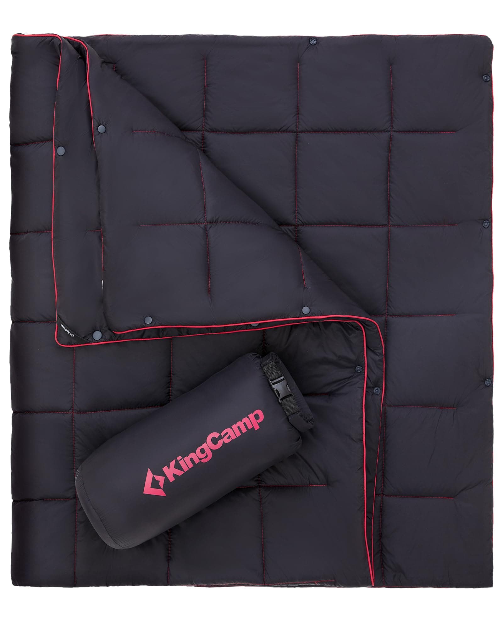 KingCamp Ultralight Camping Blanket, Packable Down Alternative Puffy Wearable Blankets Weatherproof Warm Package Quilt with Snap Buttons for Outdoor Hiking Travel Picnic Stadium (69"L x 53"W, Black)