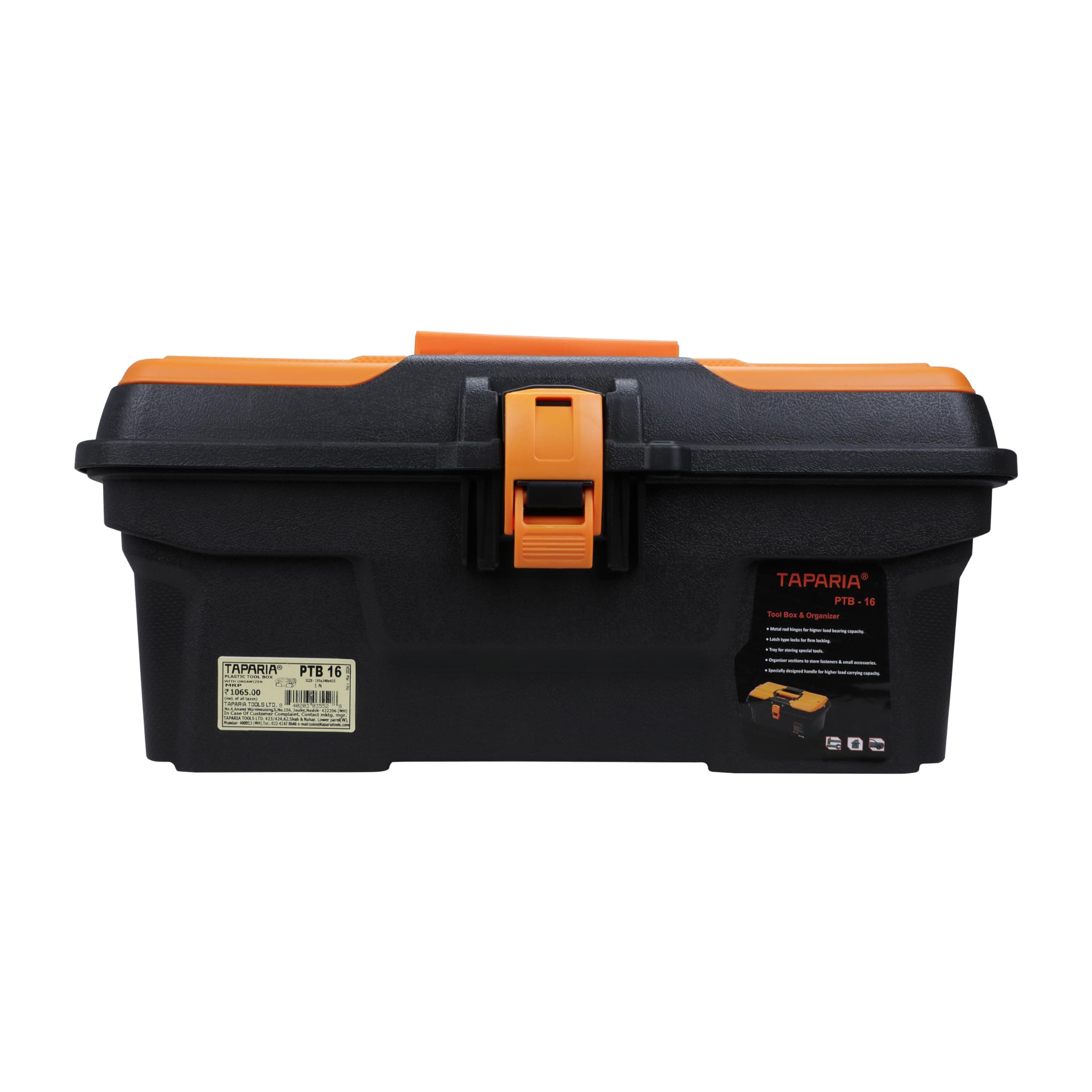 PTB16 Compact Plastic Tool Box with Organizer (Orange and Black)