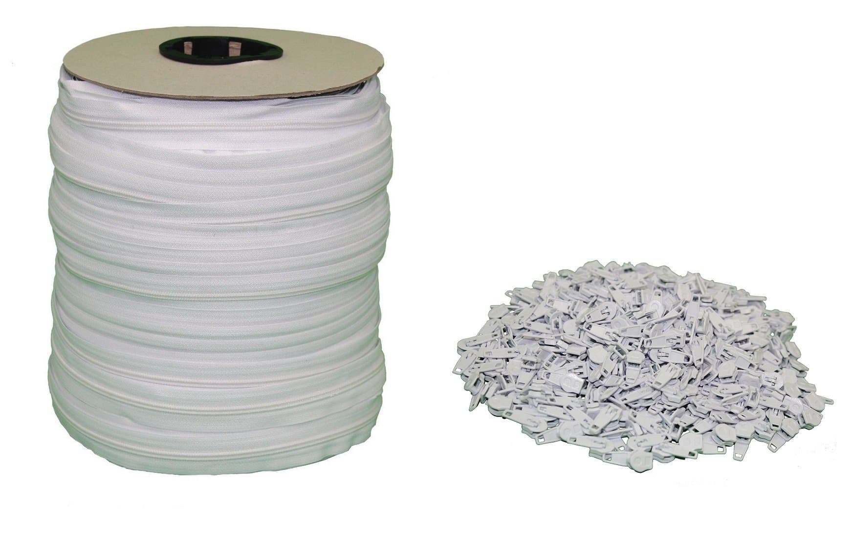 White #5 Zipper 250 Yards [750 Ft] Roll - Includes 200 Zipper Heads