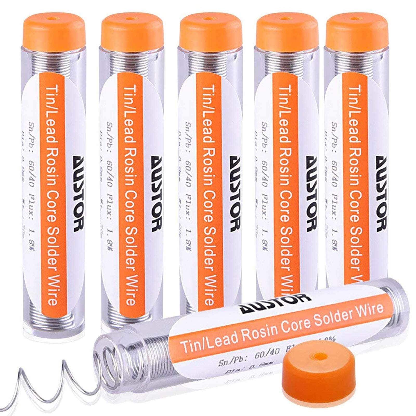 6 Pack 60-40 Rosin Core Solder, Solder Wire Tin Lead Electrical Soldering Tools Diameter 0.8mm, 20g