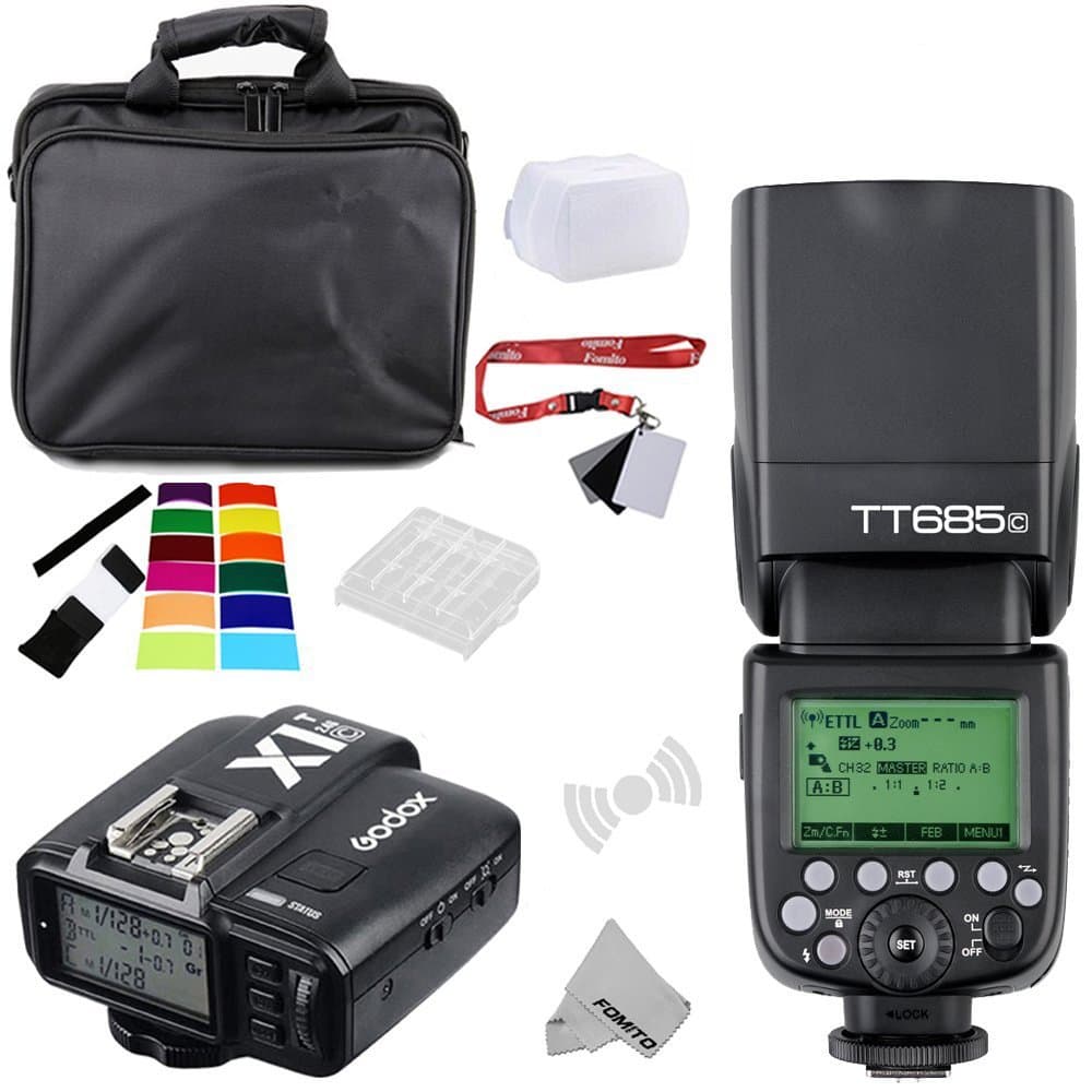 FOMITO Godox TT685C E-TTLII 2.4GHz Wireless Master/External AutoFlash Speedlite &X1T-C Transmitter Trigger HSS for Canon EOS T6i T6S T5 6D 70D 7D 5DIII 5DS 1DX Cameras, 580EXII 600EX-RT Flashes