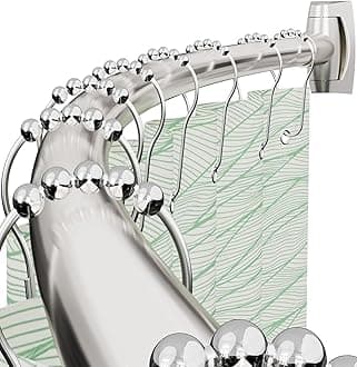 Curved Shower Curtain Rod for Bathroom, 40-72 Inches Adjustable Curved Shower Rod, 0.9MM Rustproof Shower Curtain Rod with Rotating Brackets for Extra Shower Space, Need To Drill, Brush Nickel