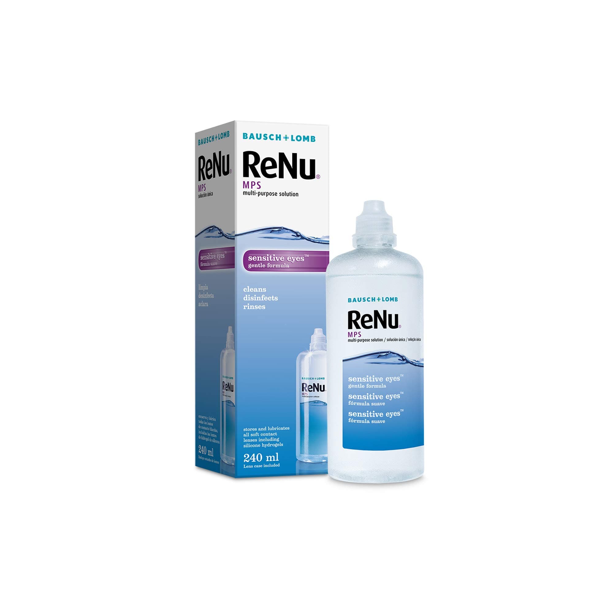 Multi-Purpose Contact Lens Solution 240ml - For Soft Contact Lenses for Comfortable Wear - Gentle on Sensitive Eyes - Clean,Disinfect,Rinse,Lubricate and Store your Lenses - Lens Case Included