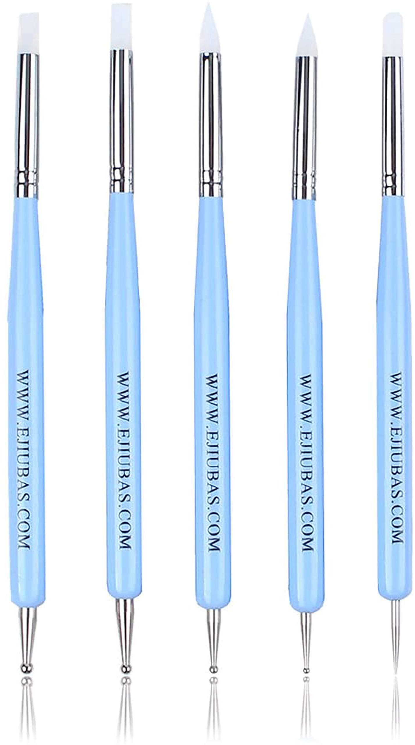 Ejiubas Sculpting Polymer Clay Tools 5 X 2 Way Dotting Tool Rubber Brushes Wipe Out Tools for DIY Nail Art and Art Craft