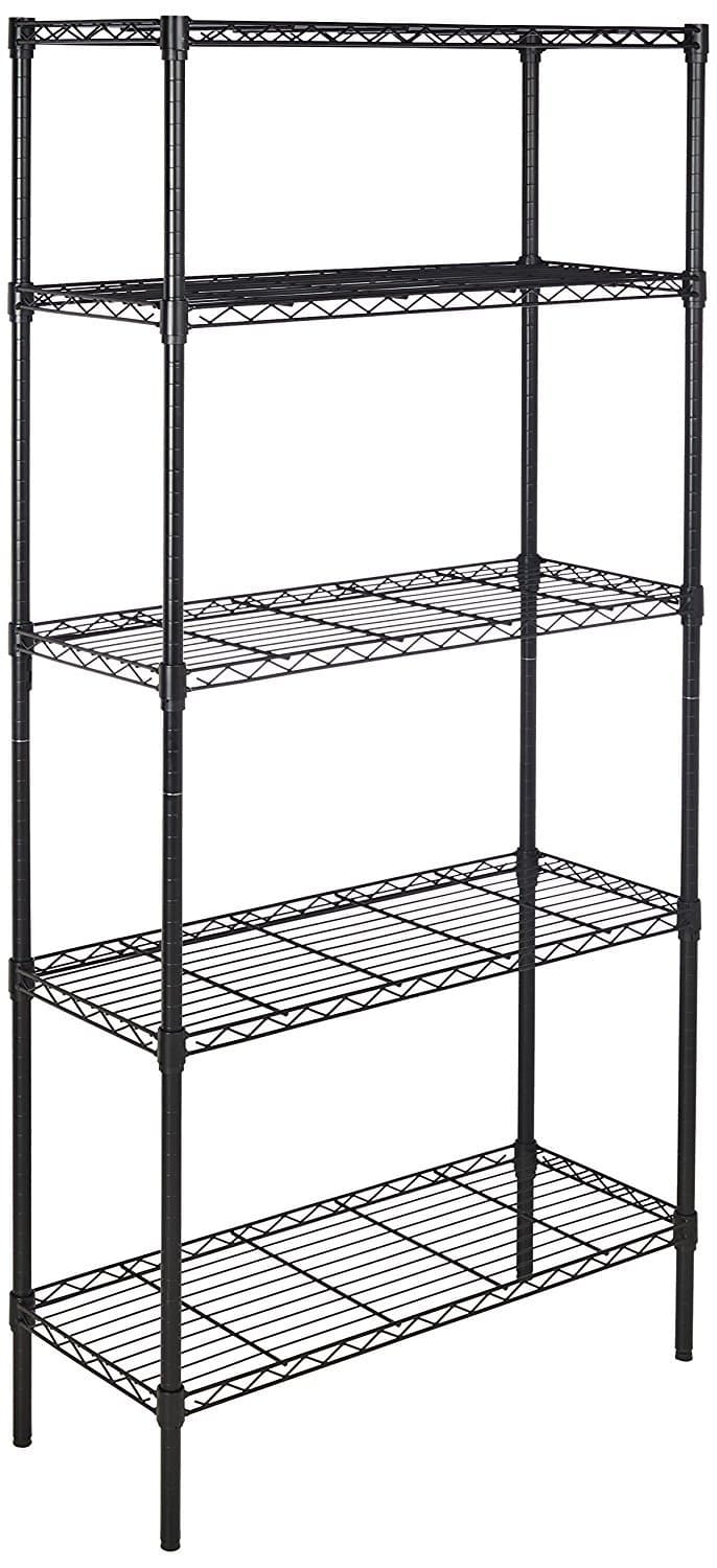 Amazon Basics 5-Shelf Storage Unit With Height Adjustable Shelves and Levelling Feet, 795 kg Max Weight, Black, 35.6 D x 91.4 W x 182.9 H cm