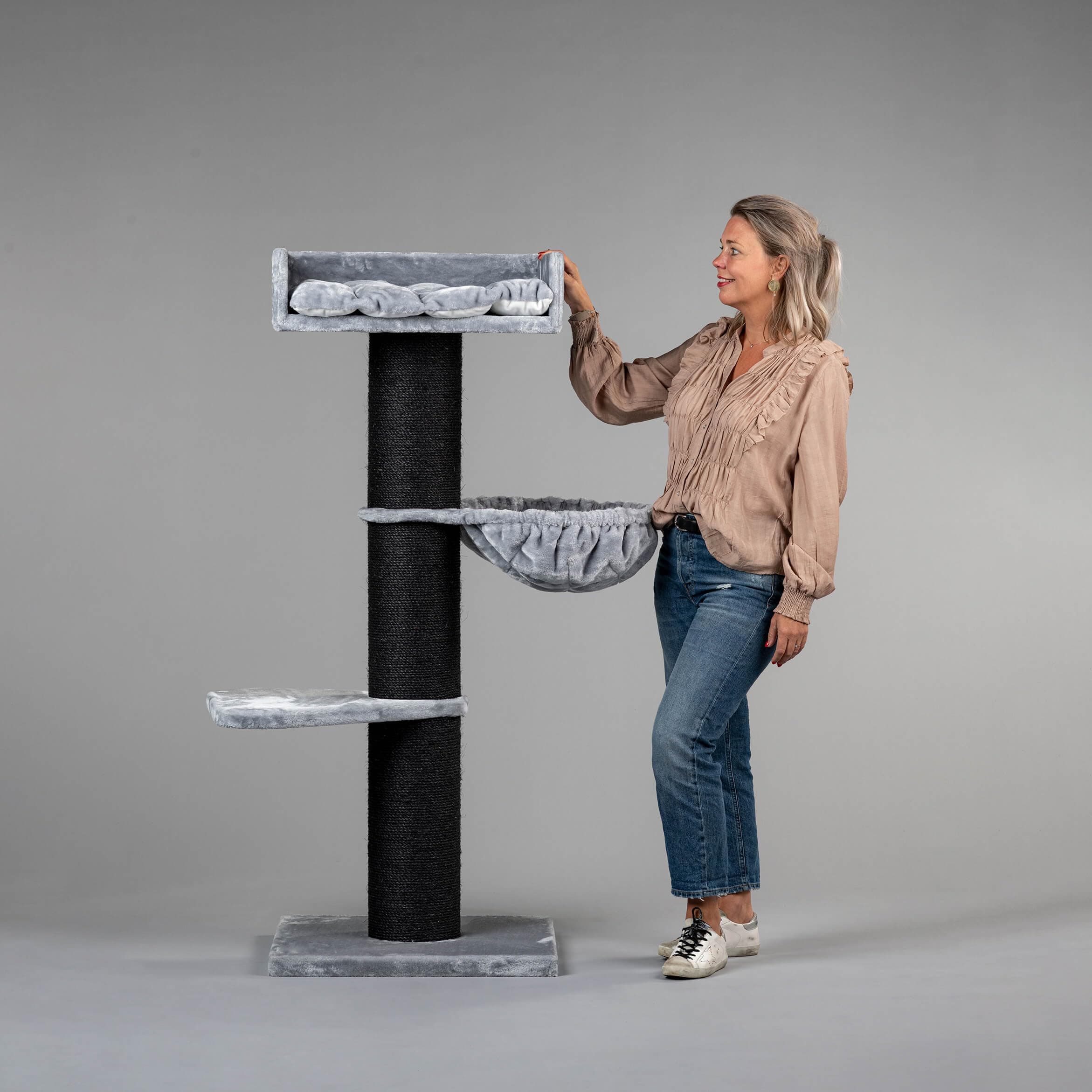 RHRQuality Royalty Large Cat Scratching Post, Robust XXL Scratching Post for Maine Coon, Large Cat Tree, Heavy Cat Climbing Tree, Thick Column, Deluxe, Blackline Light Grey