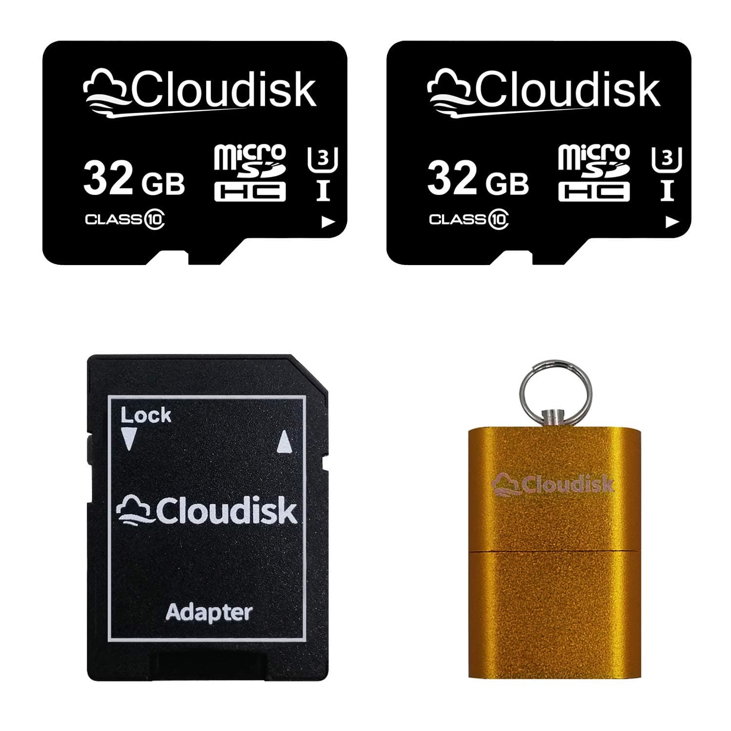Cloudisk Pack of 2 Micro SD Card 32GB Flash Memory Card Micro SDHC with SD Adapter and Card Reader, C10, A2, U3, UHS-I (32 GB)