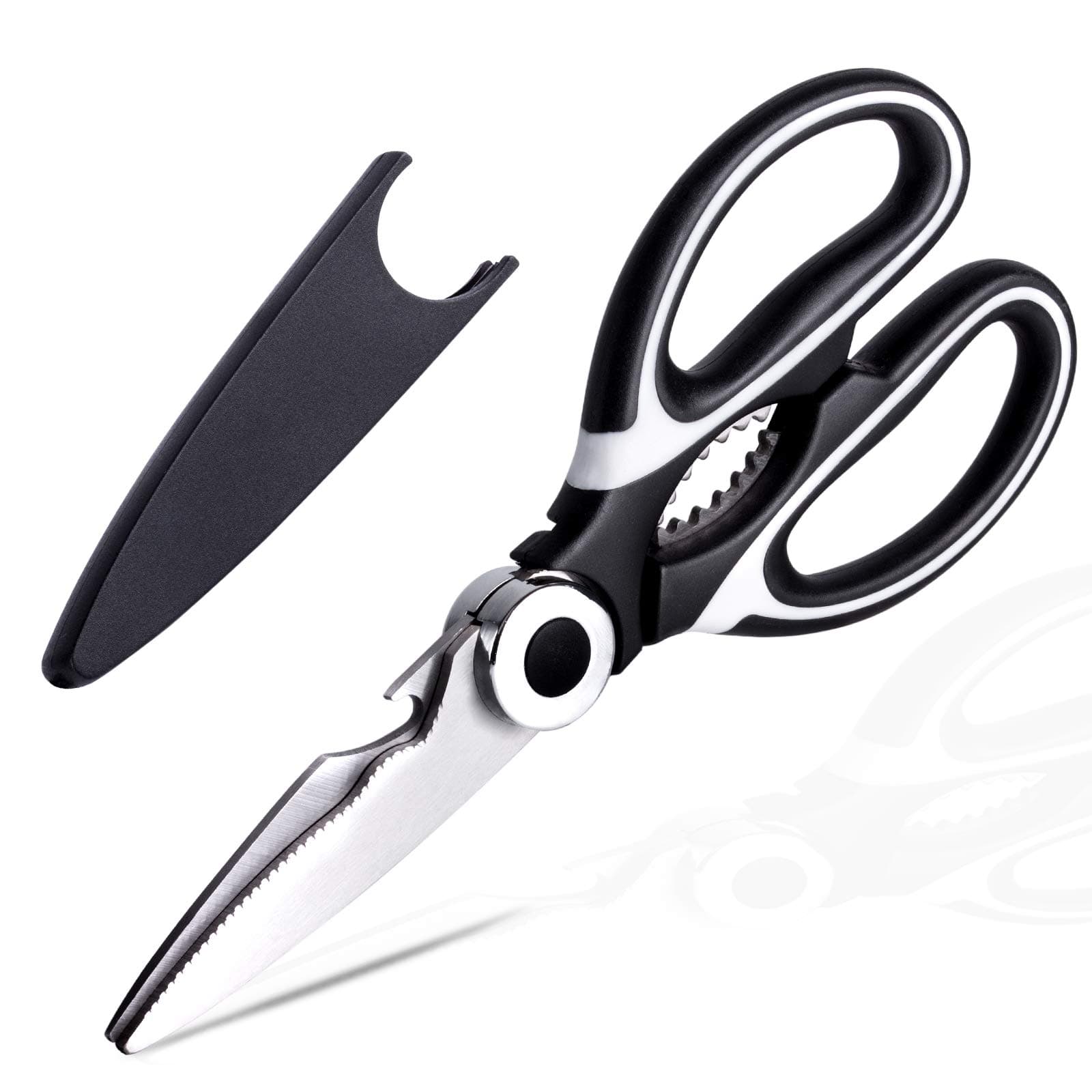 Kitchen Scissors, Kmeivol Kitchen Scissors Heavy Duty, Ultra Sharp Premium Multi-Function Cooking Scissors, Kitchen Scissors Dishwasher Safe, Meat Scissors with Comfortable Handle(Black/White)