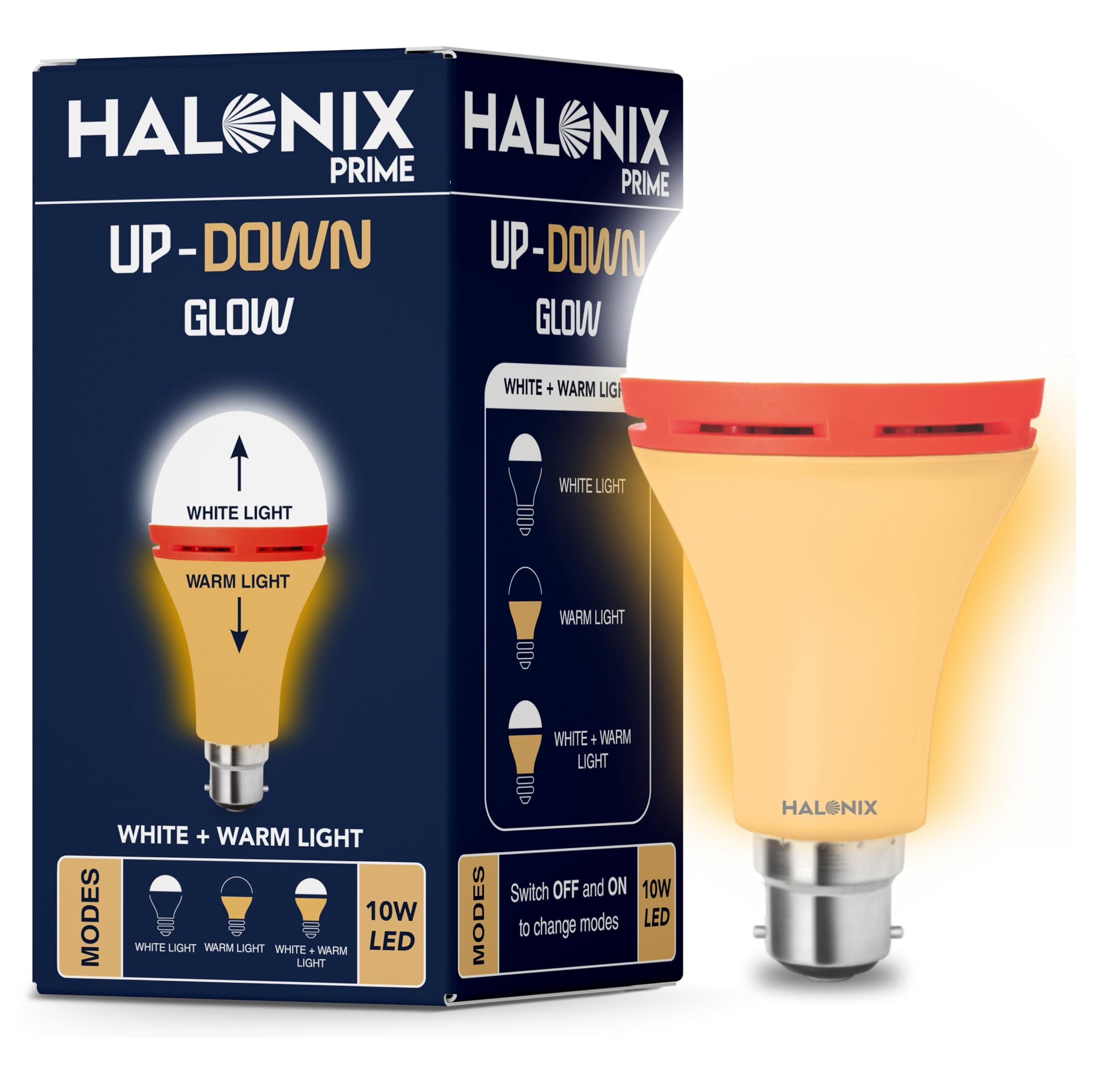 Halonix - 10W Yellow and White LED Light Bulb 3 Modes | On/Off Switch to Change LED Bulb Color, Decorative LED Bulb | b22d