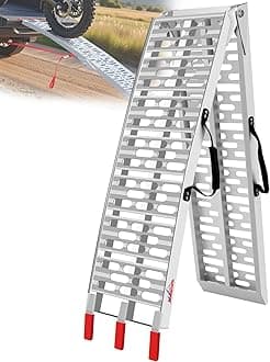 Ruedamann 7.5FT Aluminum Motorcycle Ramp, 750 lbs Capacity, Folding Truck Ramp for ATV, Motorcycle, Lawn Mower, Dirt Bike, Ribbed Plate Traction, Rubber-Tipped Fingers, Load Straps Included, 1 PC