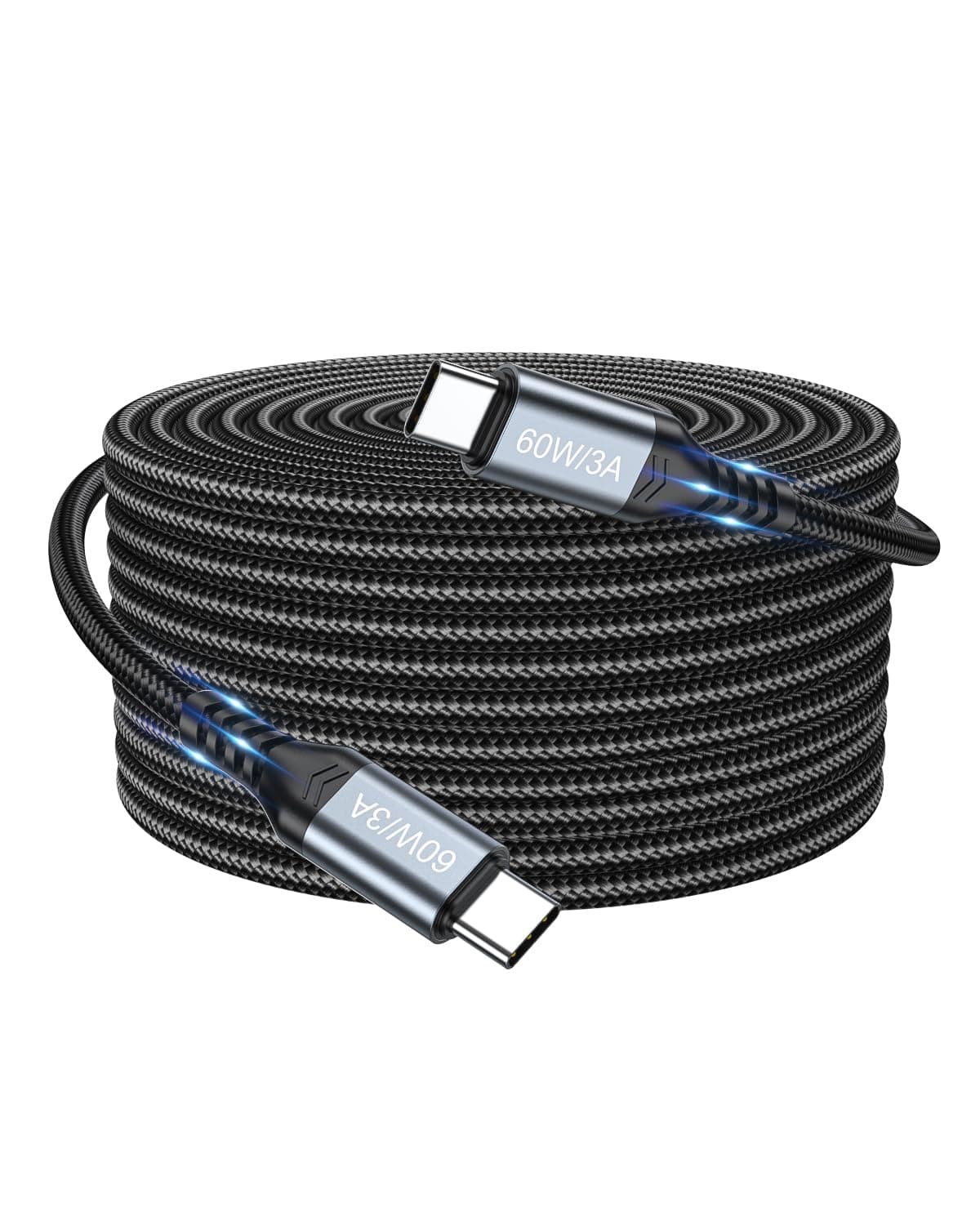 20ft USB C to USB C Cable (Charge Only), Extra Long 20 Foot Type C Charger Cord, Nylon Braided Fast Charging Power Wire for iPhone 17/16/15, Galaxy S25/S24, Pixel, Security Camera (No Data Sync)