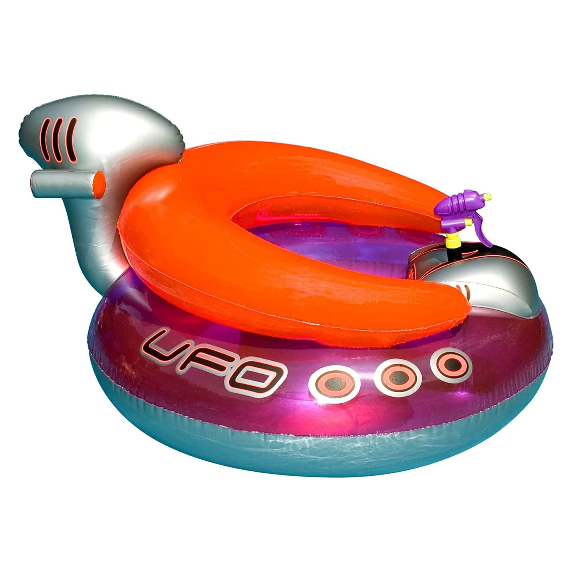 SWIMLINE ORIGINAL Inflatable UFO Spaceship Pool Float Ride On With Fun Constant Flow Laser Ray Gun Water Squirter For Kids | Cool Retro Style | For Beach Ocean Pool Lake | Extra Thick Large Floatie