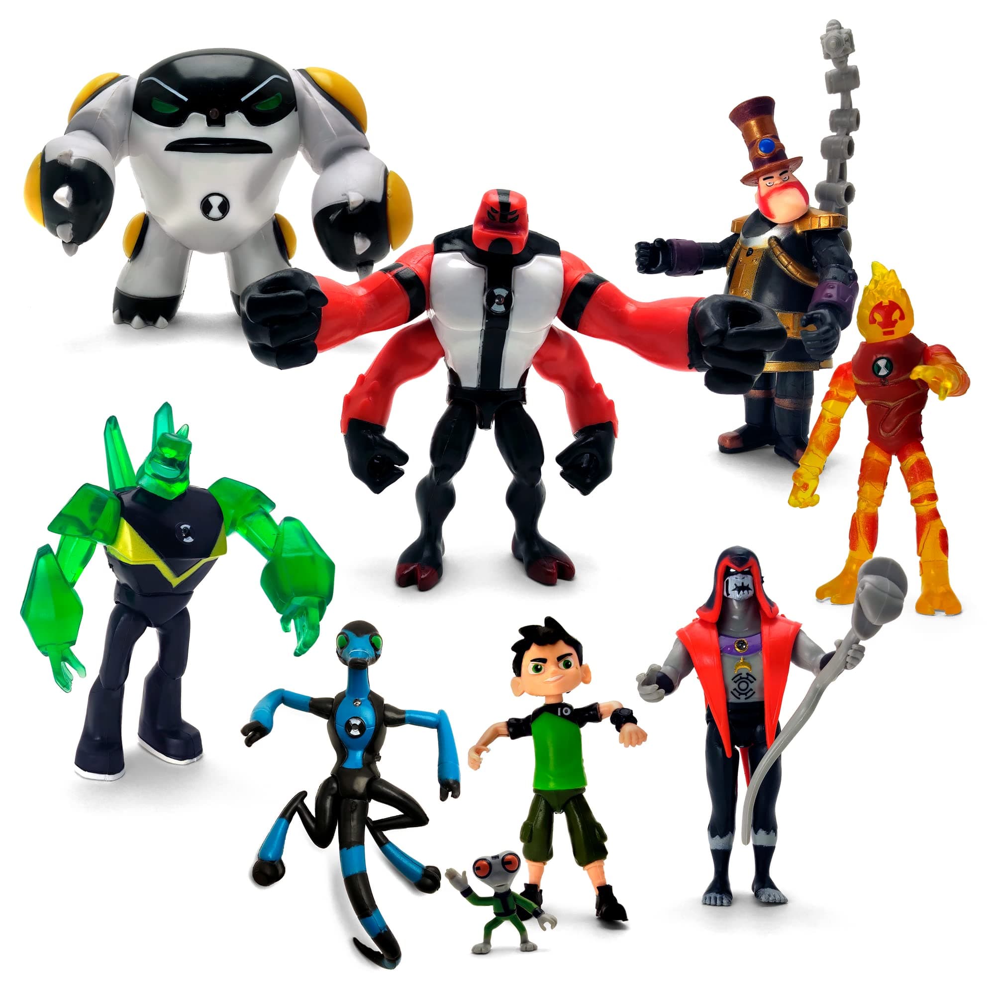 Figures Based on Ben 10 Action Figures - Set of 9 Toys [Ben Tennyson, Four Arms, Grey Matter, Kineceleran, Diamondhead, Hex, Steam Smythe, Cannonbolt, Heatblast]