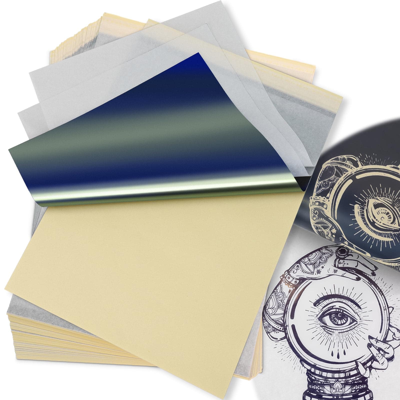 Tattoo Transfer Paper - 140 Sheets, 4 Layers A4 Size, Blue & Yellow, Thermal Stencil Paper for Tattooing