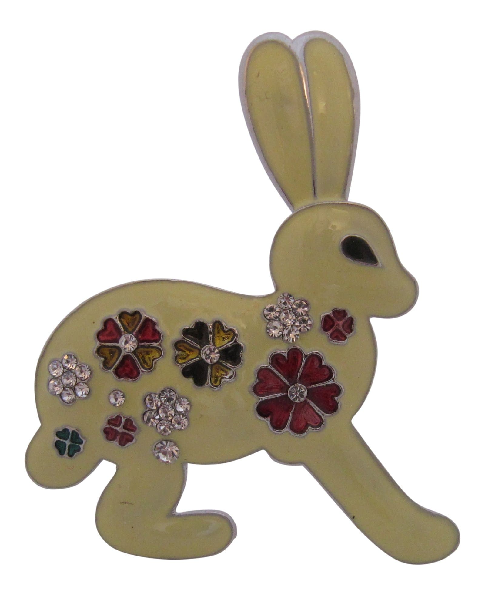 Silver Plated Cream Enamel and Crystal Rabbit Brooch Easter Bunny Hare Brooch