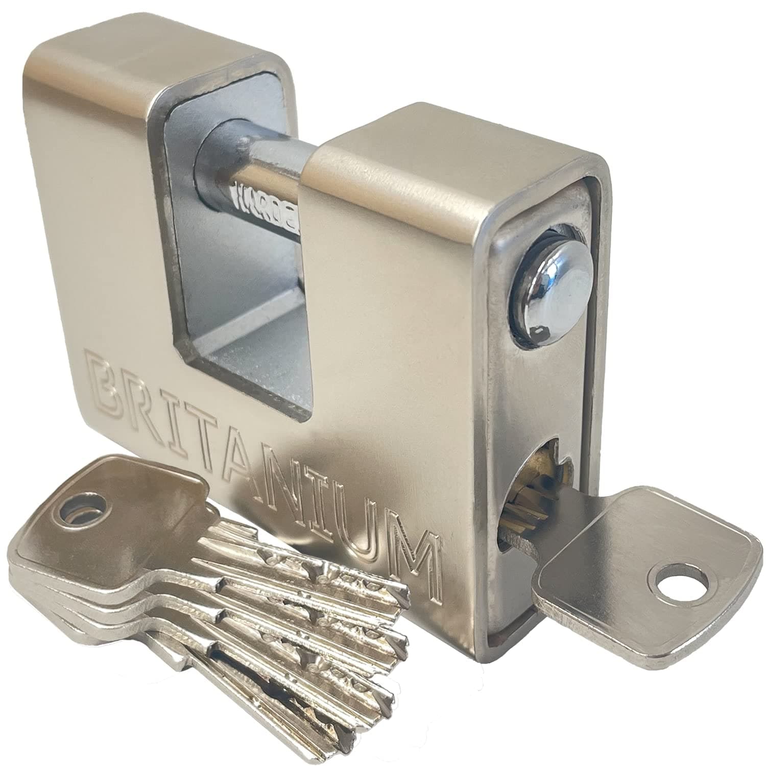 BRP74 [Armoured] High Security Container Padlock - [Heavy Duty] - [Anti Drill Cylinder] - Also Ideal Motorbike, Shed & Garage Lock (5 Keys) Silver