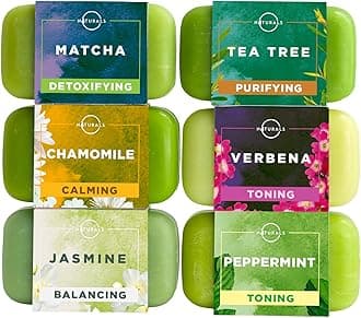 6-Piece Green Tea Herbal Essential Oils Natural Bar Soap Collection Moisturizing Face & Body Cleanser Anti Acne Gift Set Vegan Organic Ingredients Shea Butter Enriched. Men & Women 4oz