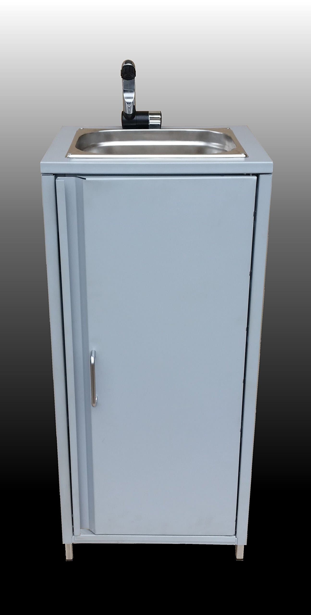BBT@ / Mobile Bathroom Sinks in Sheet Steel Cupboard Silver / Ready-to-use / Includes Stainless Steel Sink, Submersible Water Pump, Power Supply, Tap, Storage Compartment, Large Canister for Fresh Water and Waste Water / Sink Wash Basin Washing Station Camping