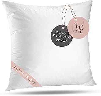 Throw Pillow Insert, 24x24 Inch, Square, Indoor Decorative Pillows, for Couch, Sofa or Bed, Cushion Sham Stuffer, Down and Feather Filled, with 100% Cotton Cover 233 Thread Count