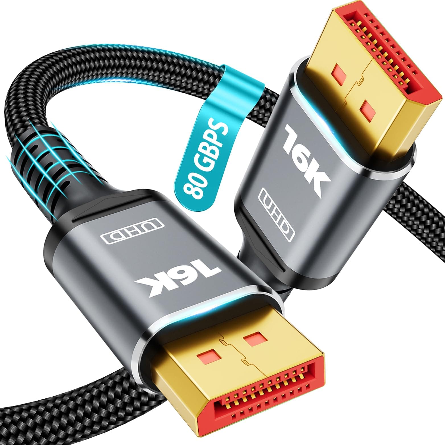80Gbps DisplayPort Cable 2.1, VESA Certified DP 2.1 Cable 16K Military-Grade Braided Cable 3.3FT 5FT 6.6FT 10FT 16FT 20FT for Selection, 16K@60Hz, 8K@120Hz, 4K@240Hz Support HDR, HDCP DSC 1.2a (3.3FT)
