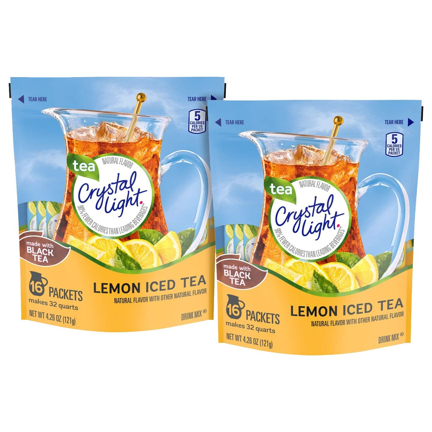 Crystal Light Ice Tea, Natural Lemon, 32 Count 2 Pack of 16ct,64 Quarts by Crystal Light