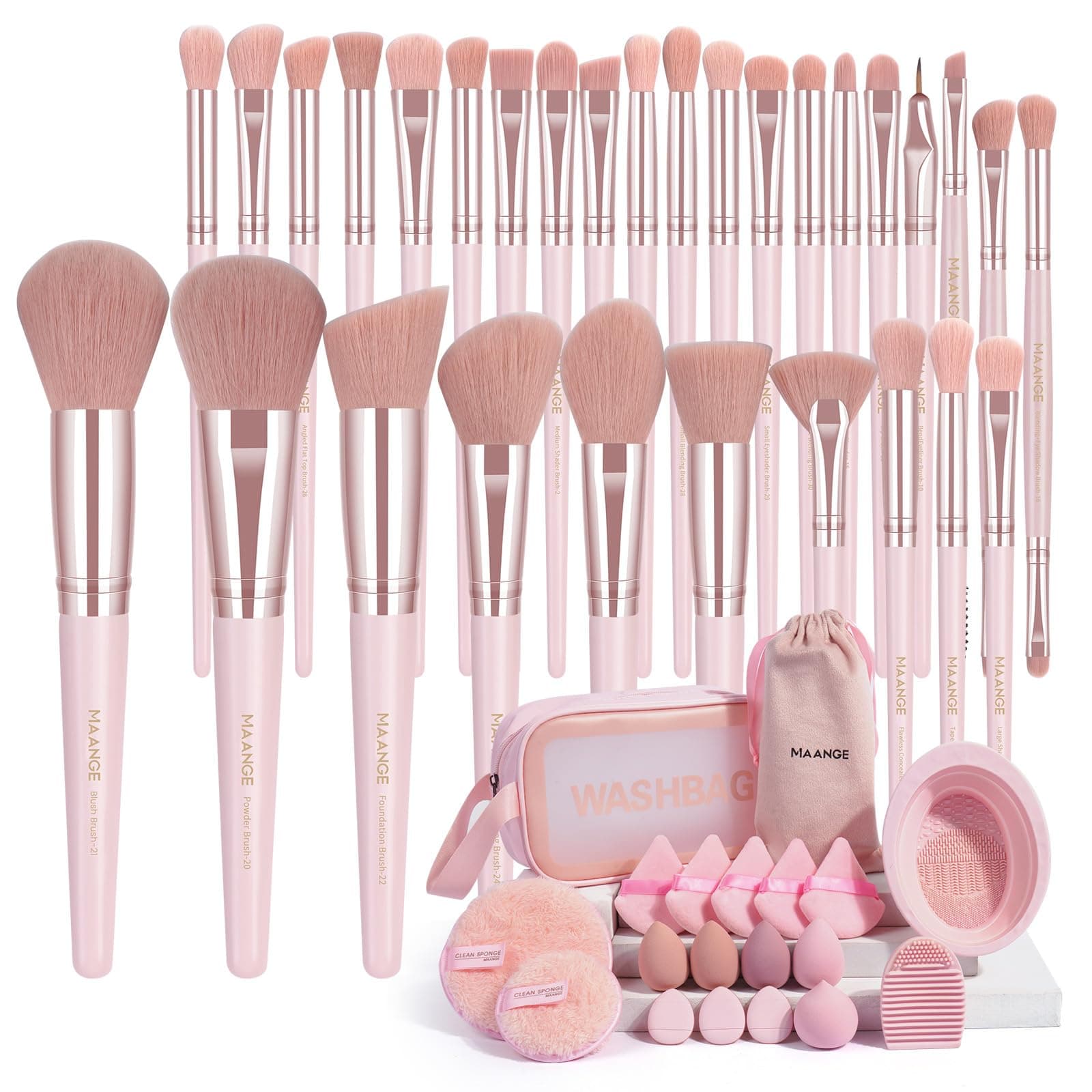 – MAANGE Makeup Brush Set 49 Pcs Makeup Tool Set Premium Synthetic Foundation Powder Concealers Eye shadows Blush Makeup Brushes (Pink, 49 Piece Set)
