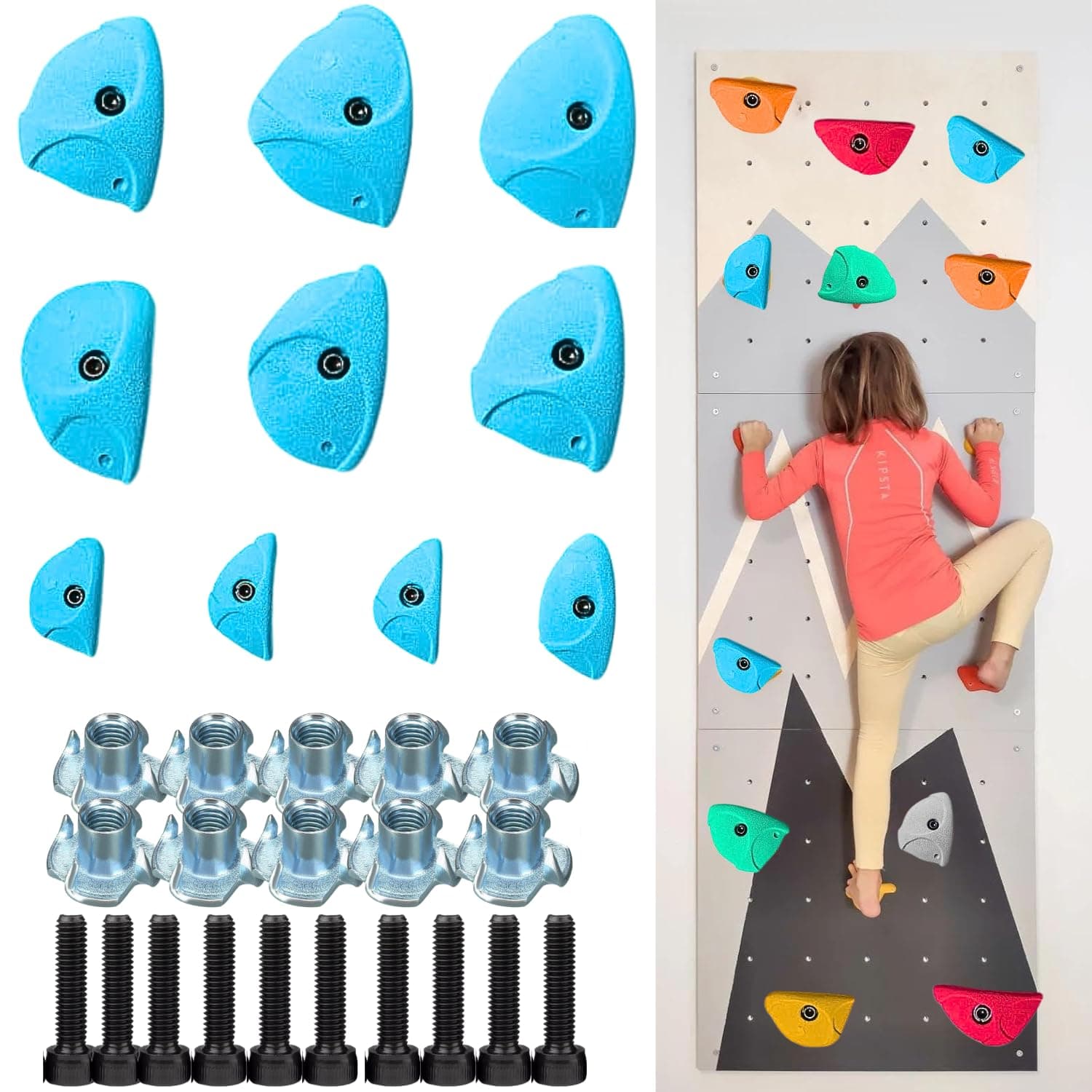 White Tech Premium Rock Climbing Holds Crimp (10 Pack) Climbing Holds for Indoor and Outdoor Play Set for Kids, Adult Easy to Install, Wall/Wood Long Lasting Crimp Grips