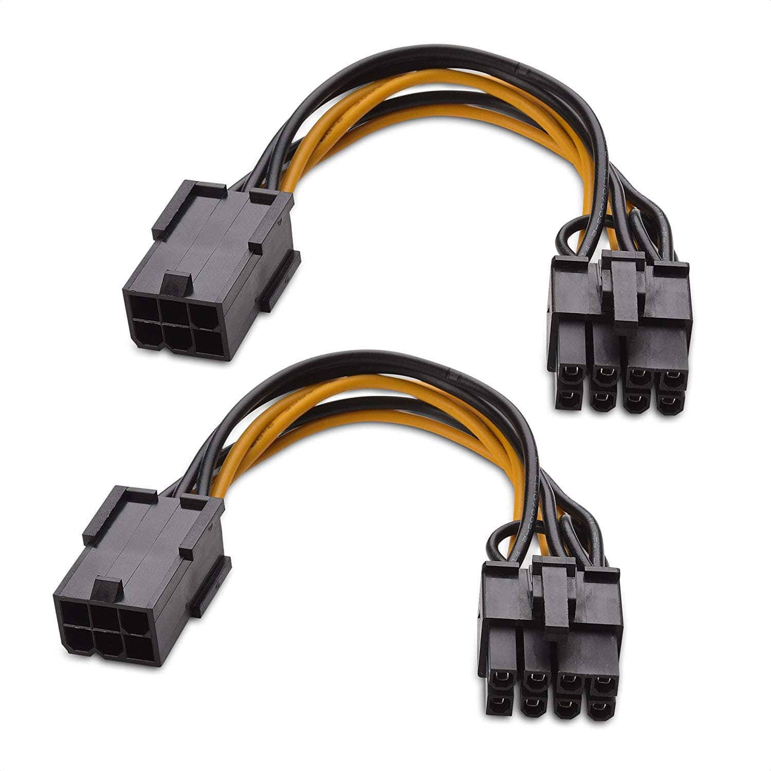 2-Pack 6 Pin to 8 Pin PCIe Adapter Power Cable - 4 Inches