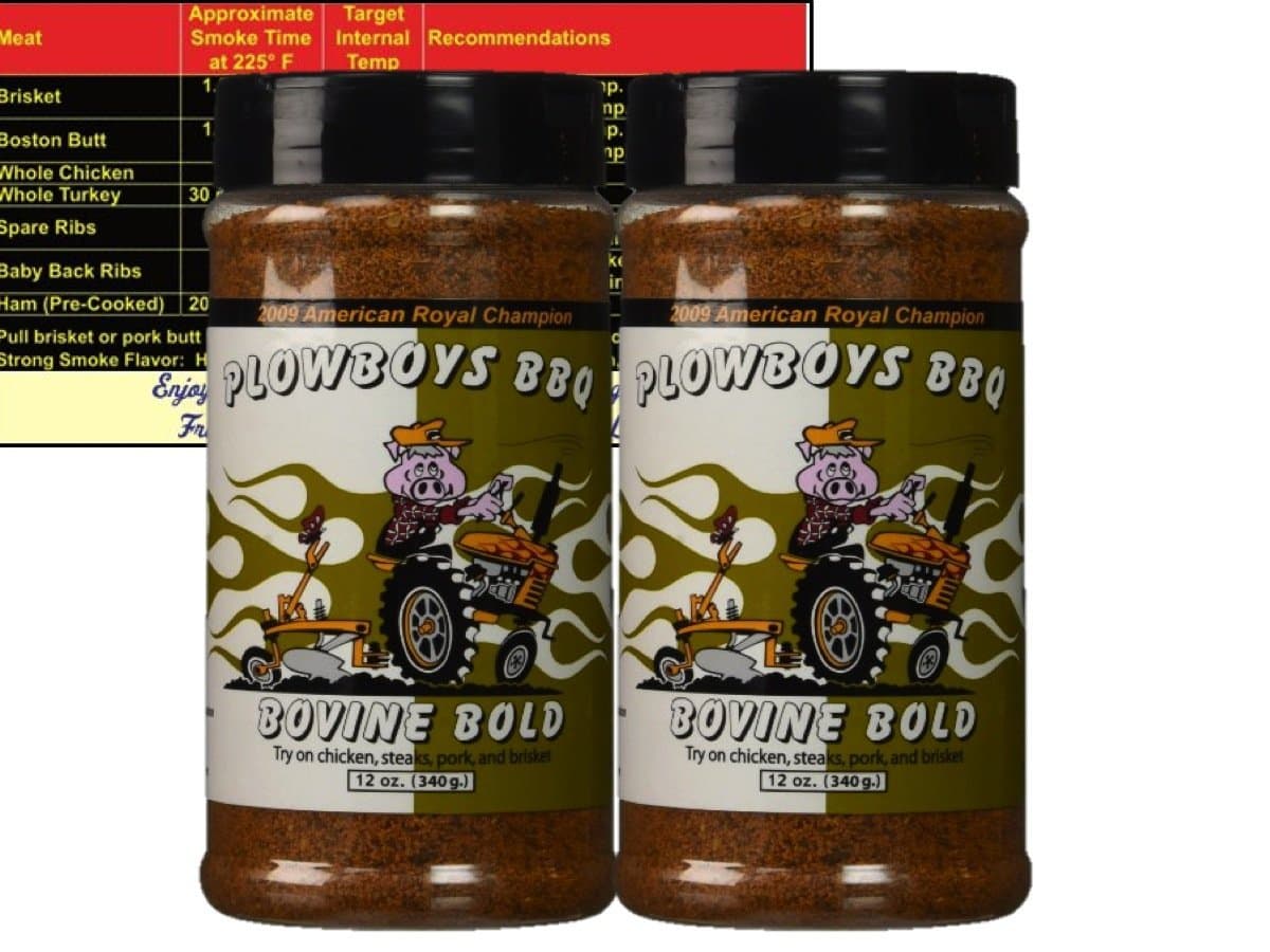 Plowboys BBQ Bovine Bold Rub Large 12 oz (2 Pack) with Complimentary Miniature Meat Smoking Guide Magnet Bundle