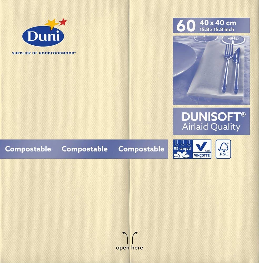 Duni150925 Dunisoft Large Pre-folded Lunch Napkins, Pre-folded (1/8), 40 cm x 40 cm, Cream (Pack of 720)
