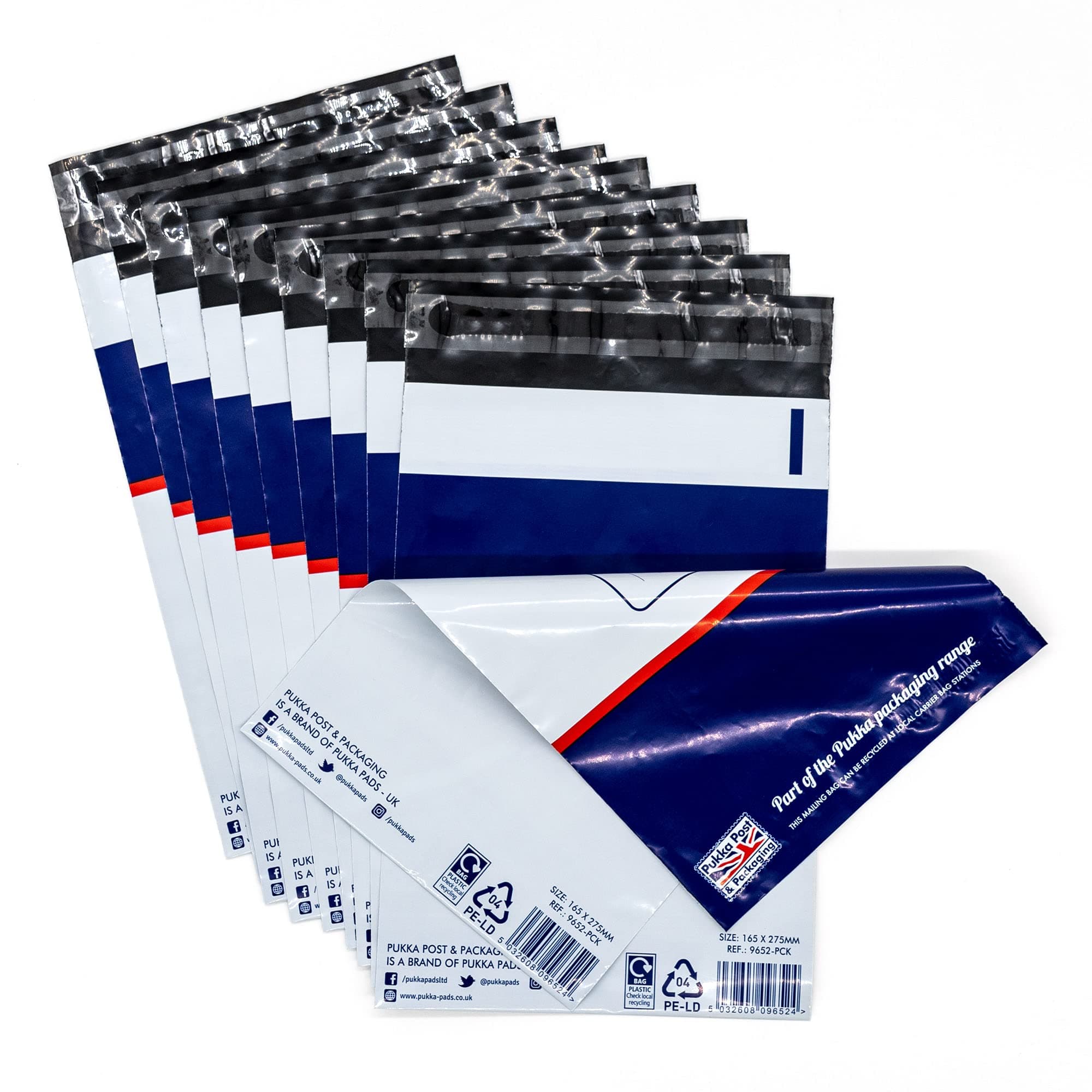 Pukka Pad Poly Mailer 10 Pack - Mailing Bag with Peel Off Backing and Self Seal Adhesive - Tear Resistant Shipping Envelopes - Designated Spaces for Postal Address - Size 1-165 x 235 + 40mm