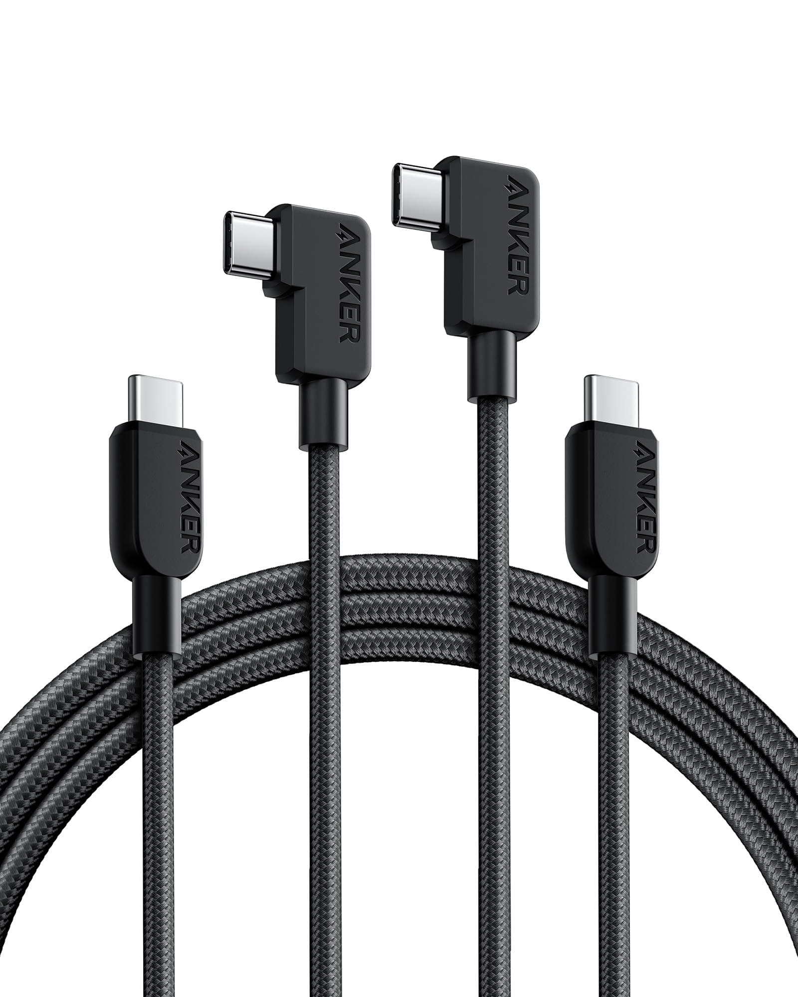 USB C to USB C Right Angle Cable, 240W 90 Degree Type-C Braided Charging Cord for iPhone 17 Series and More (2Pack 6FT Black)