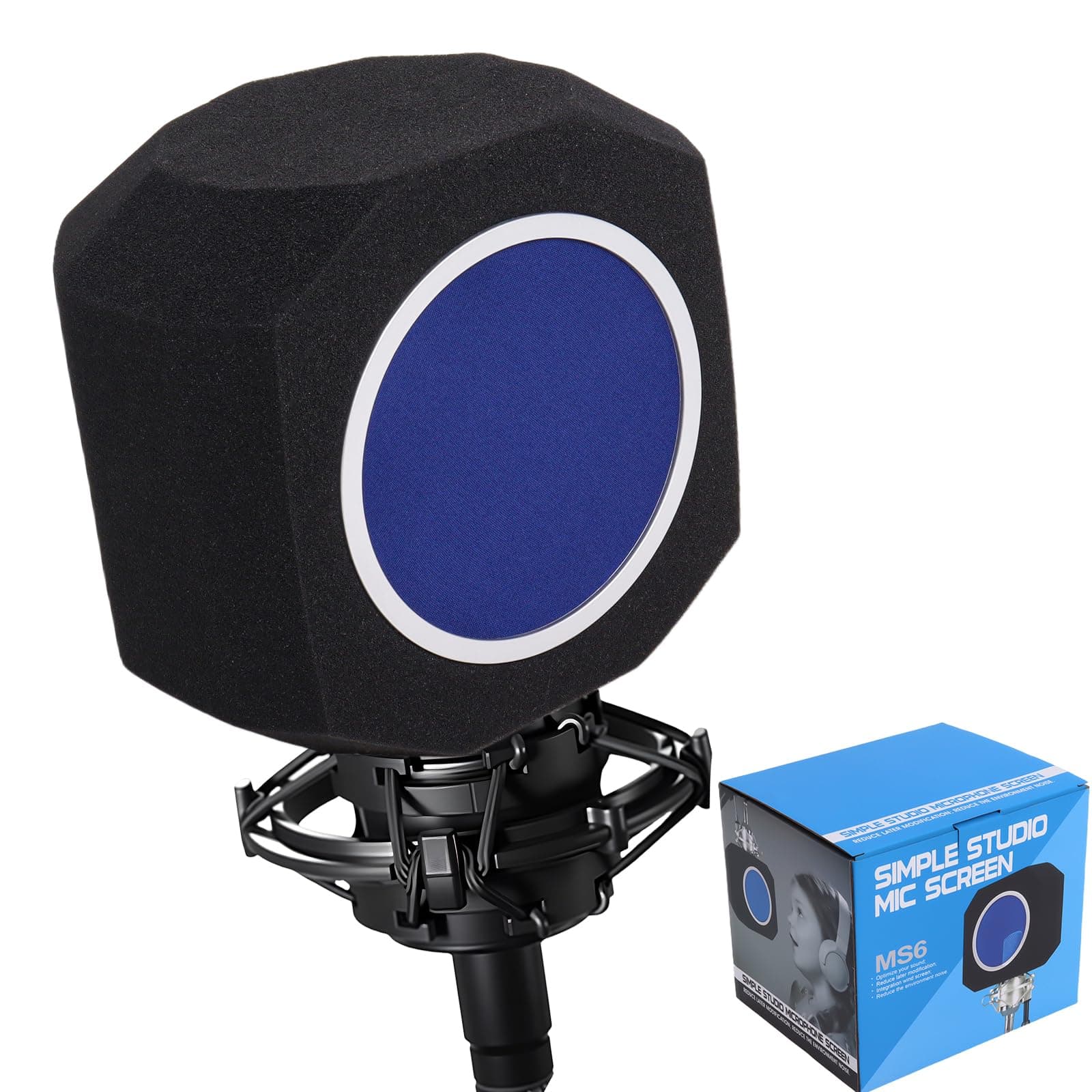 Professional Microphone Isolation Ball, Sound-Absorbing Microphone Isolation Shield with Pop Filter, Reflection Reduction Mic Isolation Ball Fit for Portable Vocal Booth, Recording Booth