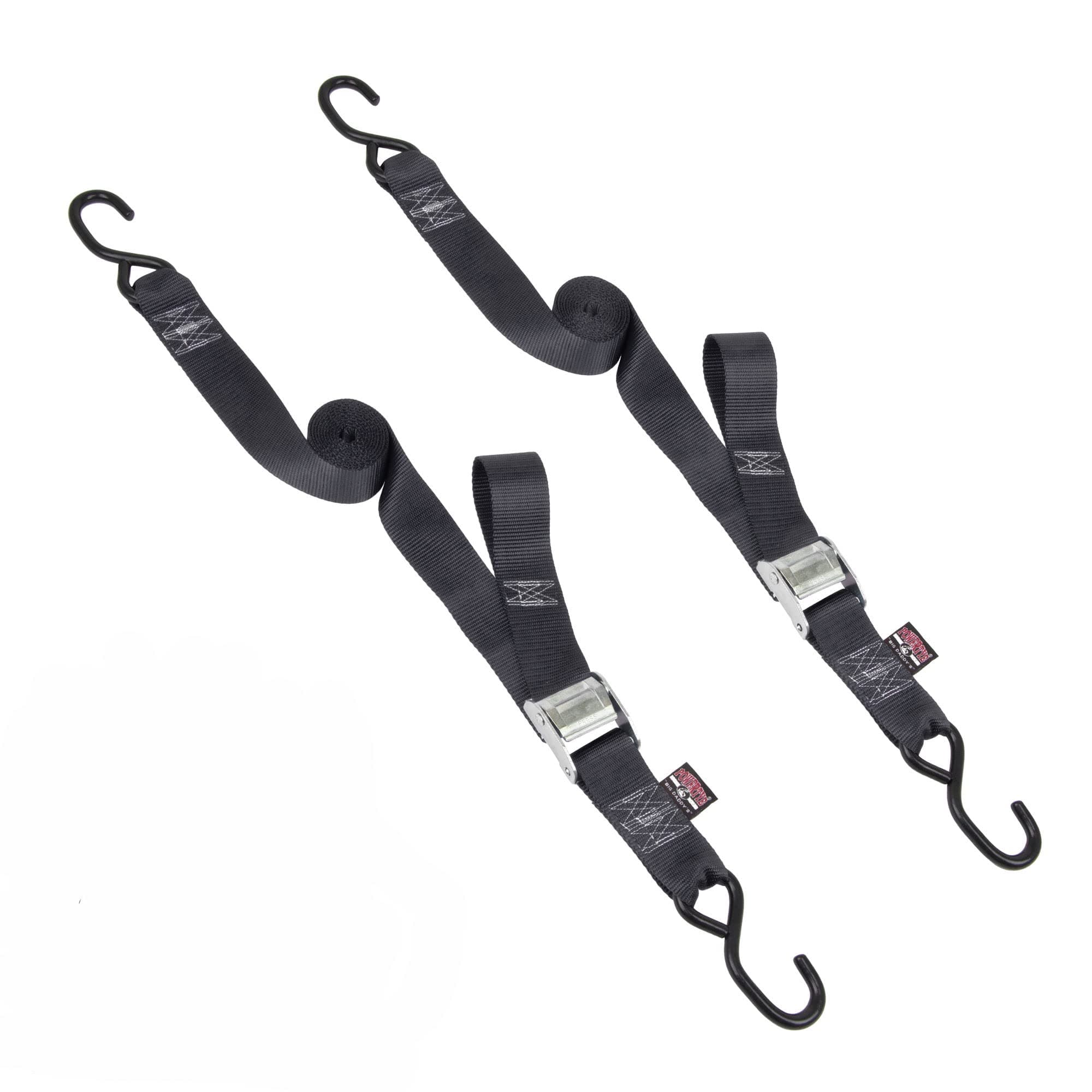 Cam Buckle Tie Down Straps – 2 inch x 8ft Straps with S-Hooks – Ideal for Motorcycle, ATV, Trailers, and Truck Bed Cargo – 600 lb WLL & 1,800 lb Break Strength – USA Made, Black (Pair)