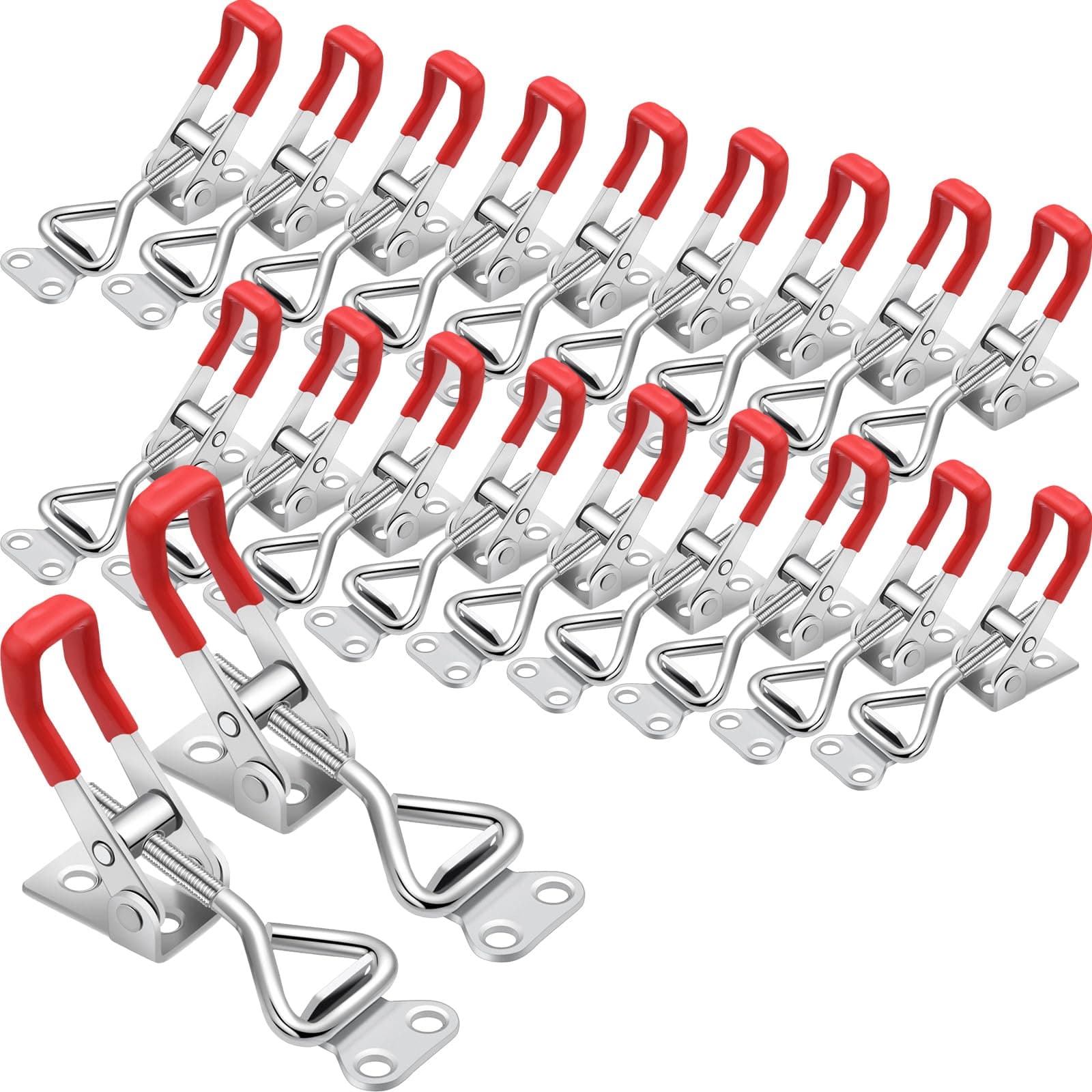 Hicarer 36 Pcs Toggle Latch Clamp Adjustable 330 Lbs Holding Capacity Pull Latch 4001 Heavy Duty Latch Lock Metal Door Latches Sturdy Latches Hardware for Smoker Lid Tool Box(Red, No Lock Hole)