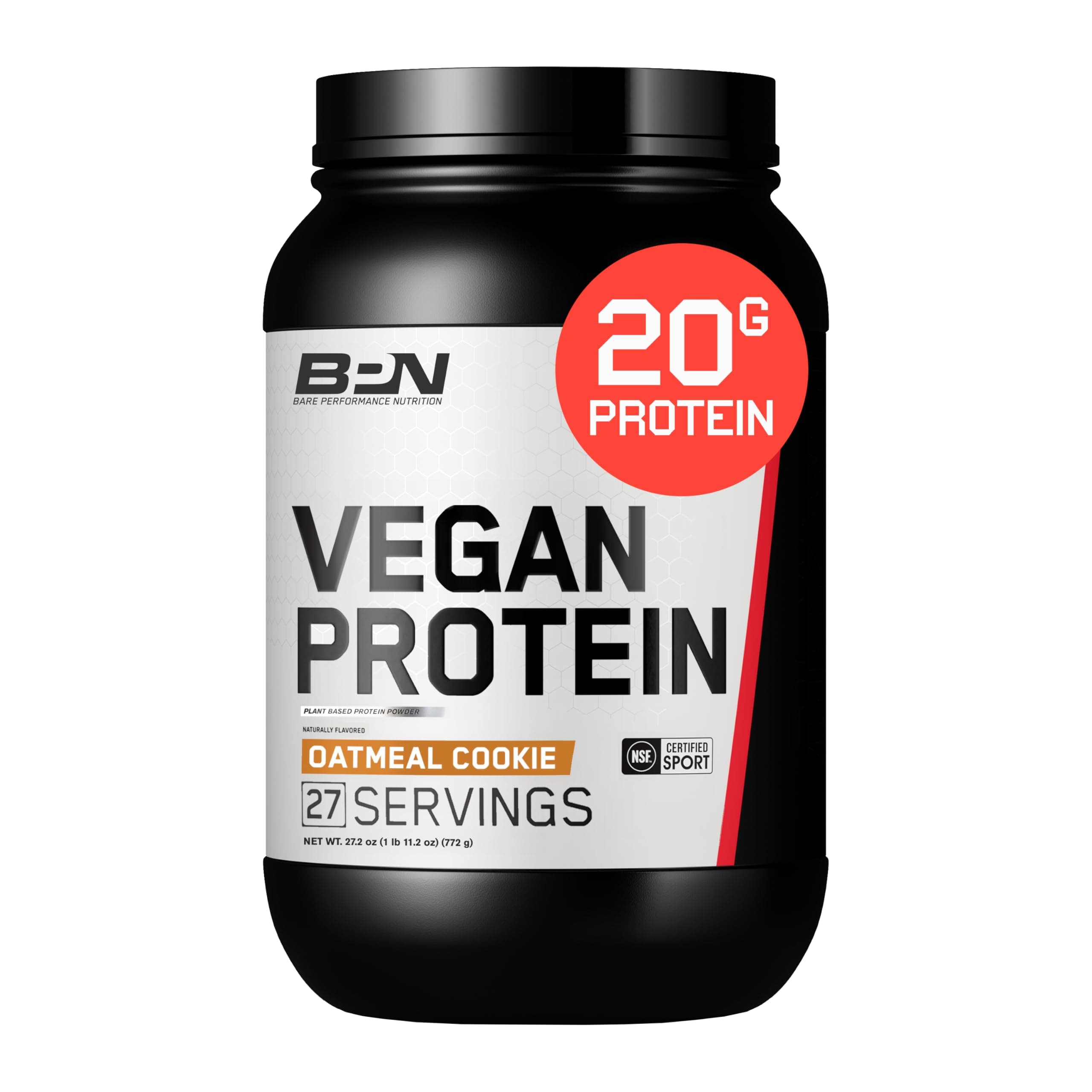 Bare Performance Nutrition, Vegan Protein, Plant Based Protein, Pea Protein, Watermelon Protein and Pumpkin Protein, Naturally Sweetened and Flavored, 27 Servings, Oatmeal Cookie