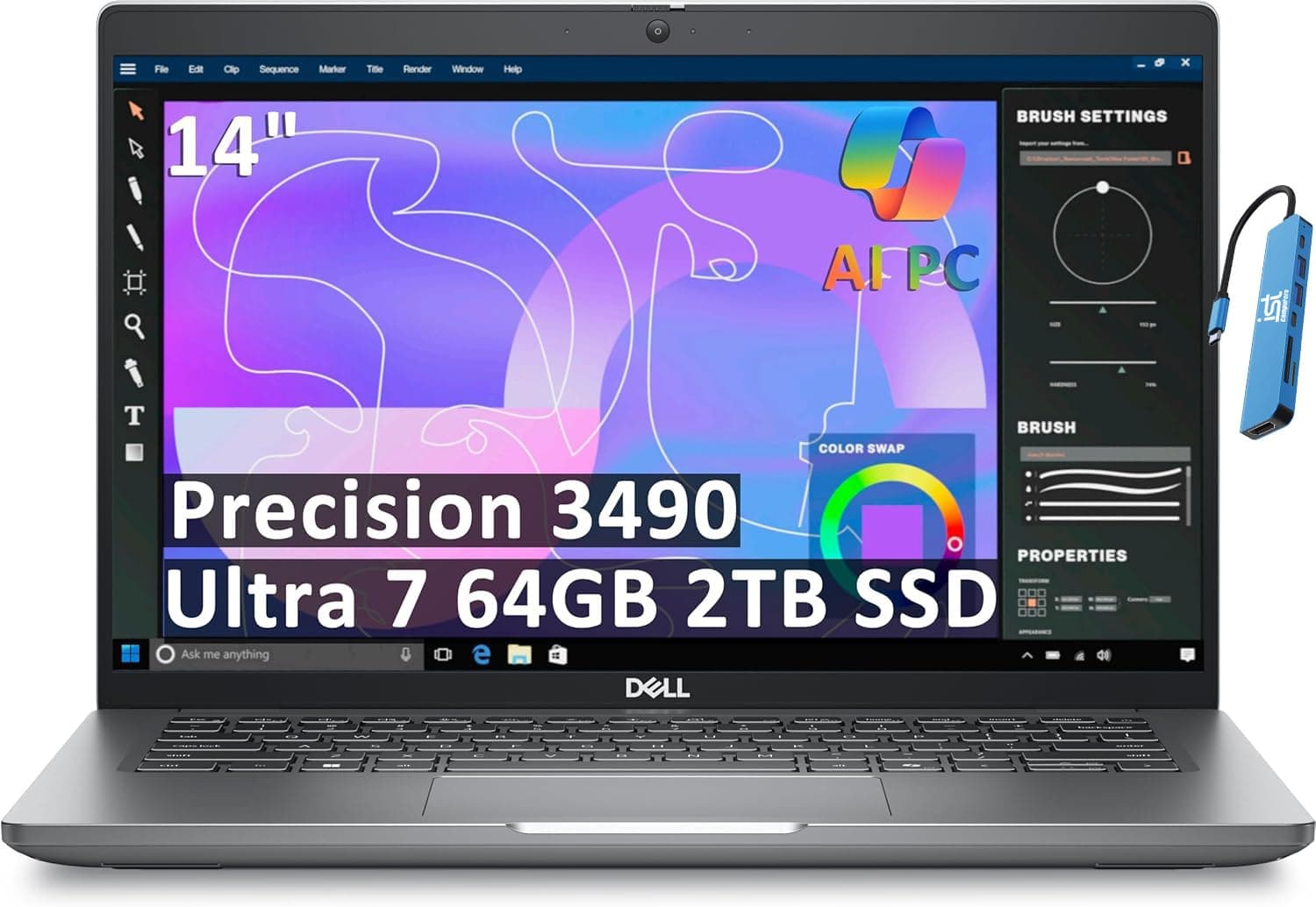 2025 Dell Precision 3490 Mobile Workstation AI PC Laptop (14" FHD, Intel 16-Core Ultra 7 155H (> i9-12900H), 64GB DDR5, 2TB SSD) Business, Engineer, IST HUB, Thunderbolt 4, 1080p Webcam, Win 11 Pro