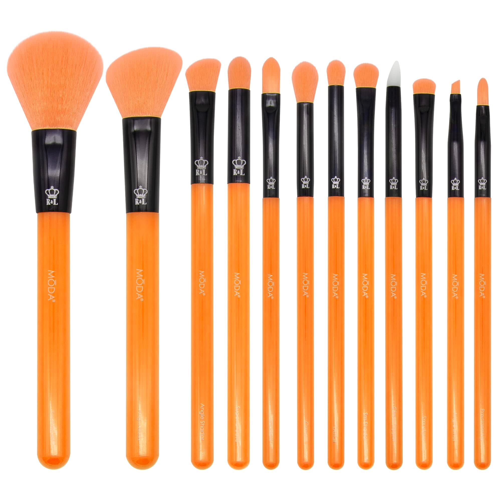 MODA Neon Makeup Brush Set – 12pc Face & Eye Brush Kit with Soft Vegan Filaments – Blending, Contouring, Highlighting – Cruelty-Free, Bold Neon Design