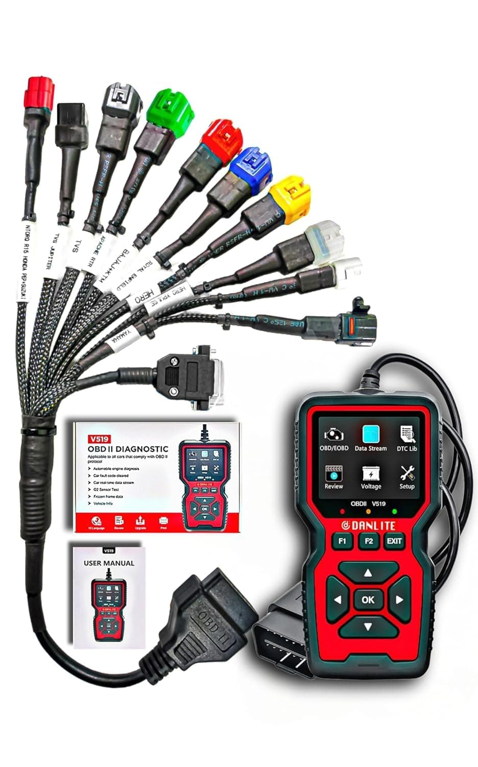 DANLITE TOOLS TECHNICIAN Bike Scanning Cable BS6,BS7 Fast Connectivity with V519 OBD-II Scanner DTC Fault Code Scanner
