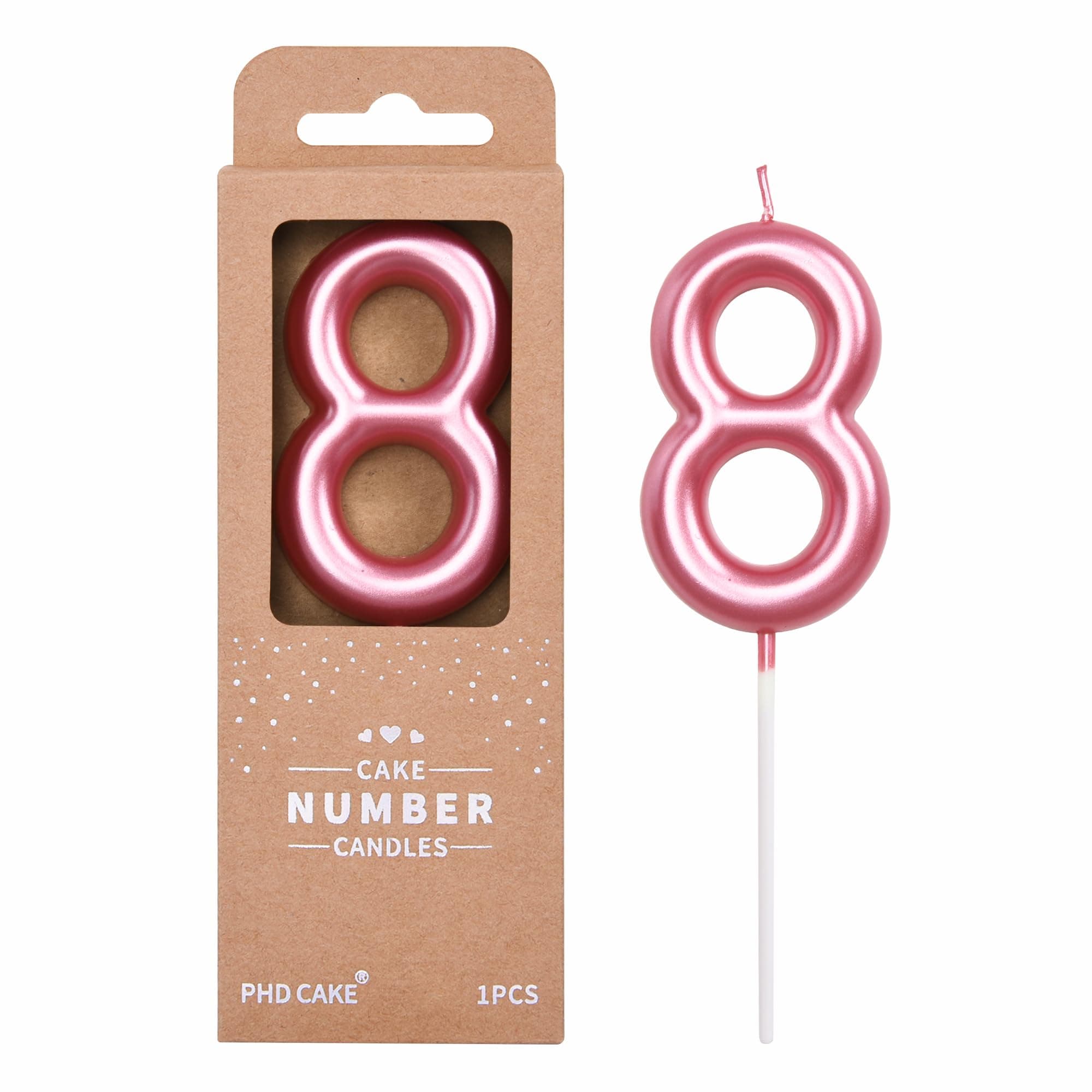 PHD Cake 2.76 inch Classical Pink 8 Number Birthday Candles for Party Celebration