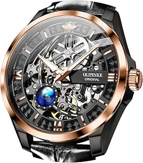 Mens Mechanical Wrist Watch Luxury Business Skeleton Leather Automatic Self Winding Waterproof 50M/5ATM Luminous Watches for Men Gift