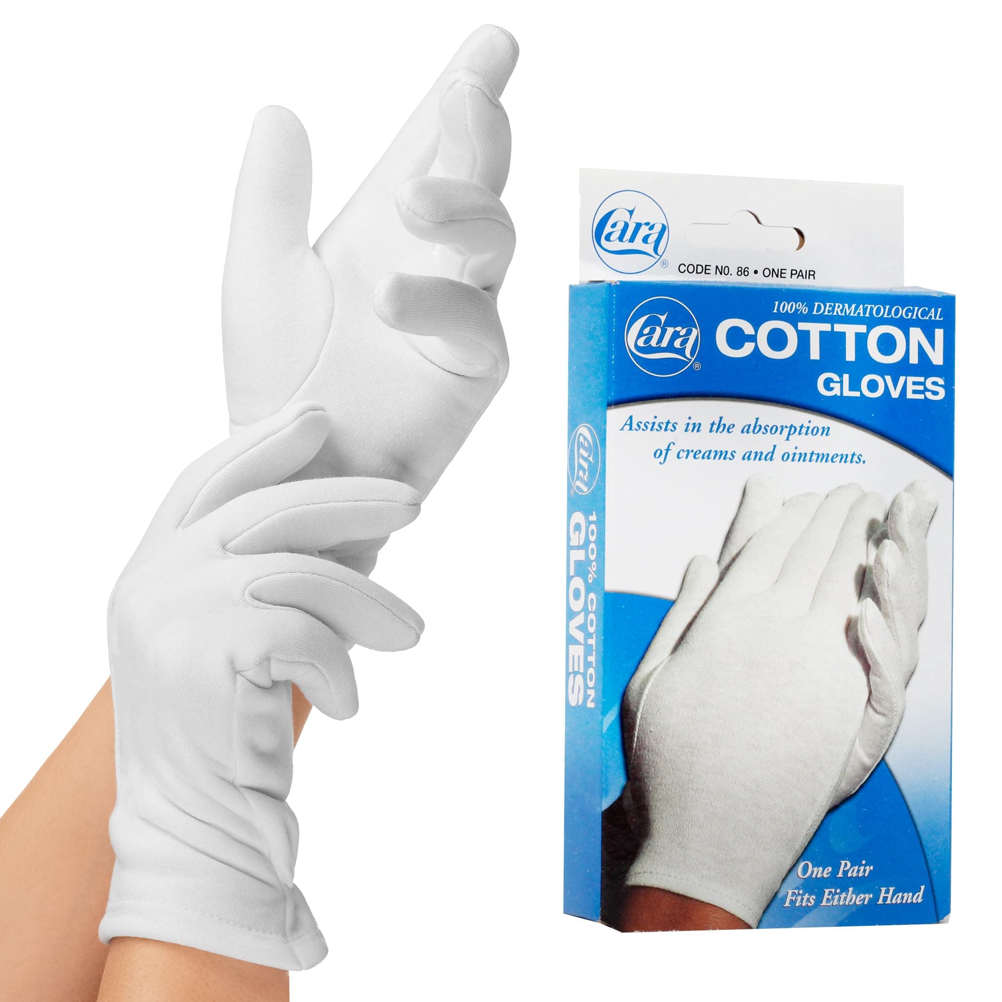 CARA Hypoallergenic Moisturizing Cotton Gloves, Medium, 1 Pair