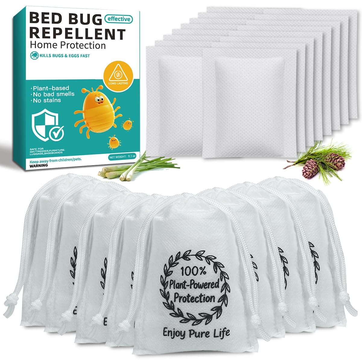 16 Pack Natural Bed Bug Repellent Pouches, Plant-Based Formula, Deter Bed Bugs Eggs, Lasting Protection 2 Months for Mattress Furniture Luggage, Safe Child & Family Friendly Bug Prevention