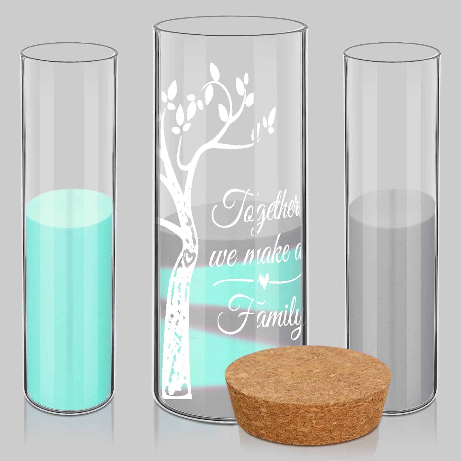 Unity Sand for Wedding Ceremony Set, Include Vase, Sand, Cork Stopper for Weddings Engagement Anniversary(Gray and Blue,Tree)
