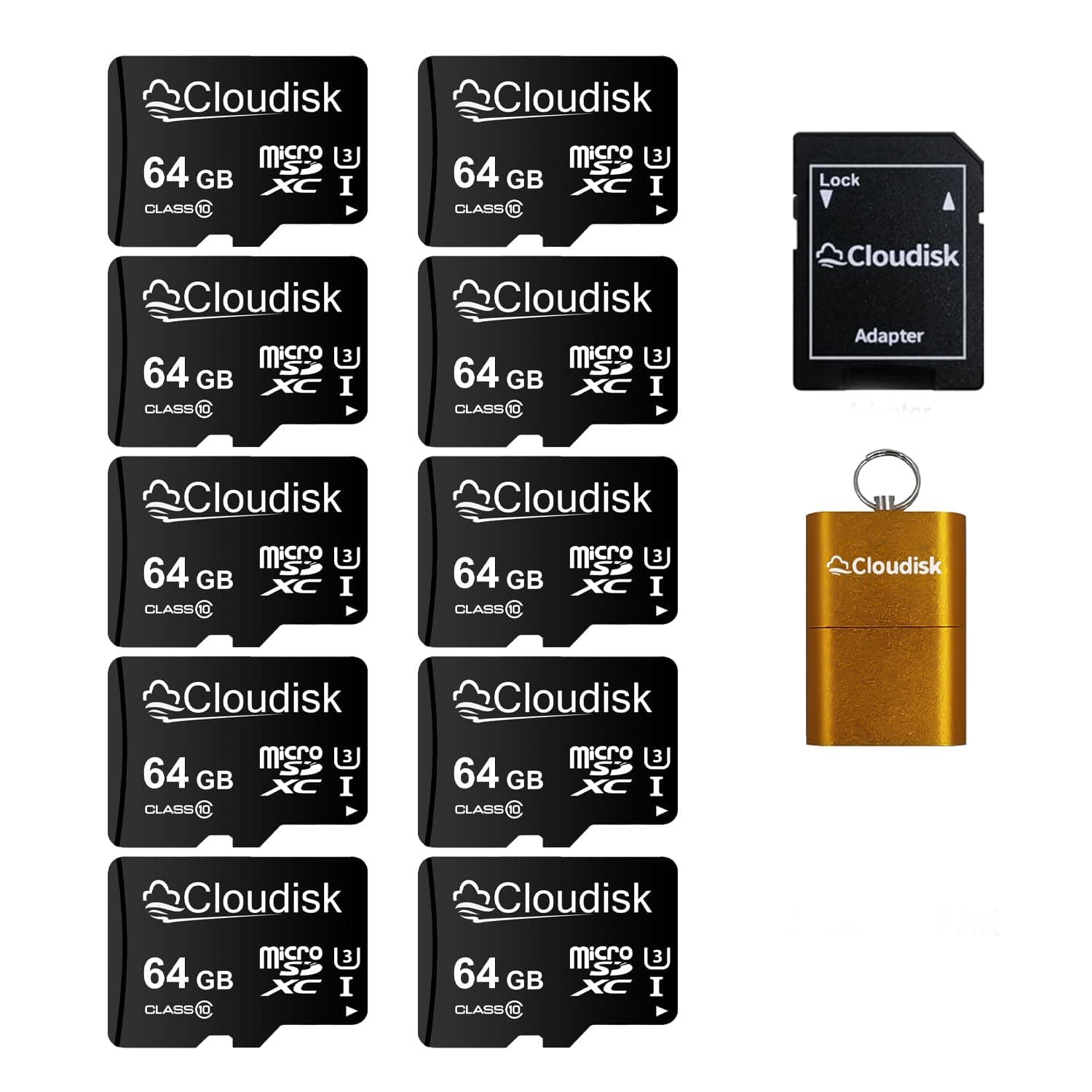 - Pack of 10 Micro SD Card 64GB Flash Memory Card C10 A2 U3 Micro SDXC with SD Adapter, Card Reader (64GB)