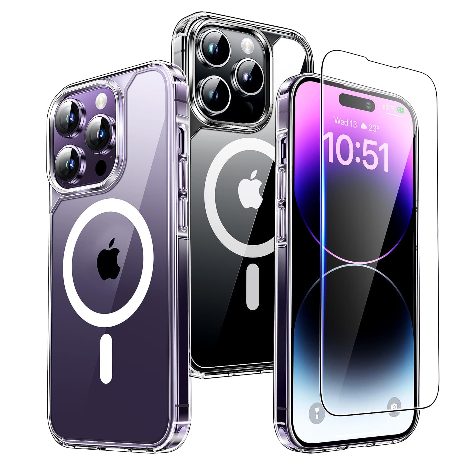 TAURI 2 in 1 for iPhone 14 Pro Max Case, Compatible with MagSafe [Not-Yellowing] with Screen Protector, Military-Grade Protection, Magnetic Case for iPhone 14 Pro Max 6.7", Clear