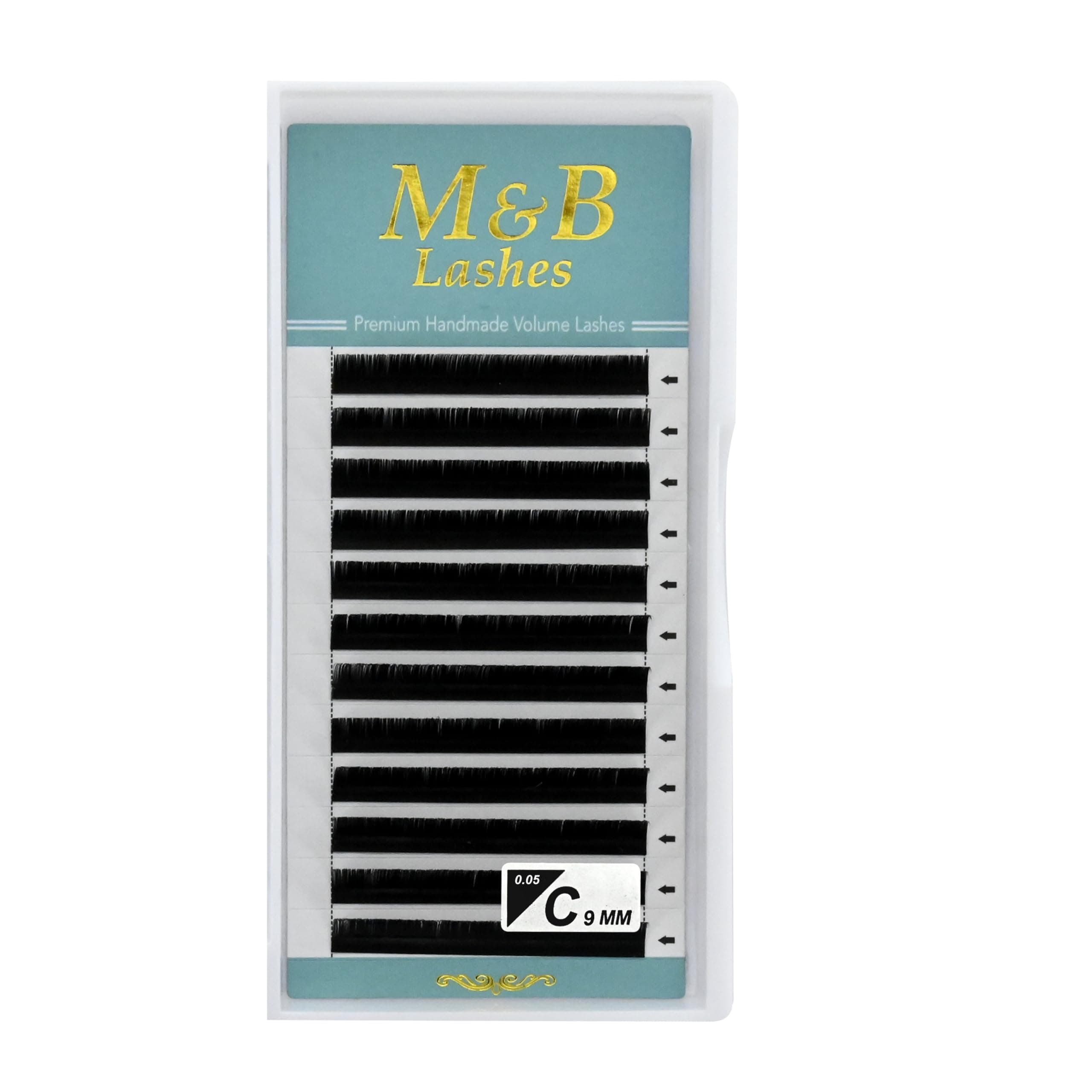 M&B LashesPremium Handmade Silk Volume Lashes Thickness 0.05 mm C Curl for Eyelash Extensions - 12 Rows (9 mm)